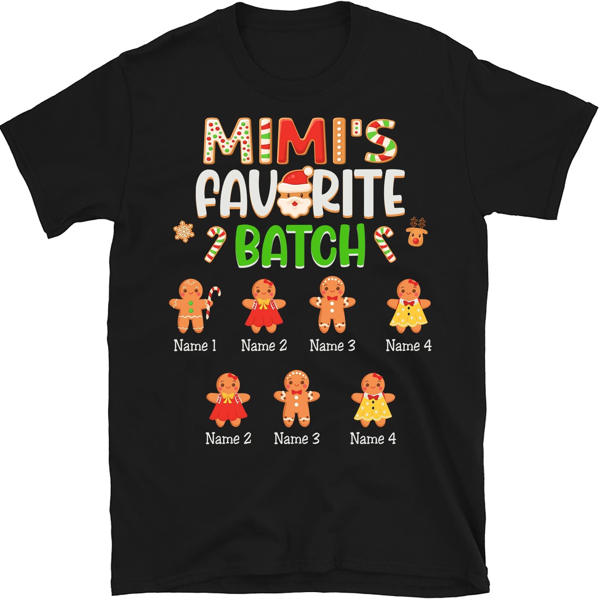 Grandma with Grandkids Name Christmas Personalized T Shirt, Grandma's Little Cookies Christmas, Custom Grandma Shirt, Mimi's Favorite Batch Multicolored