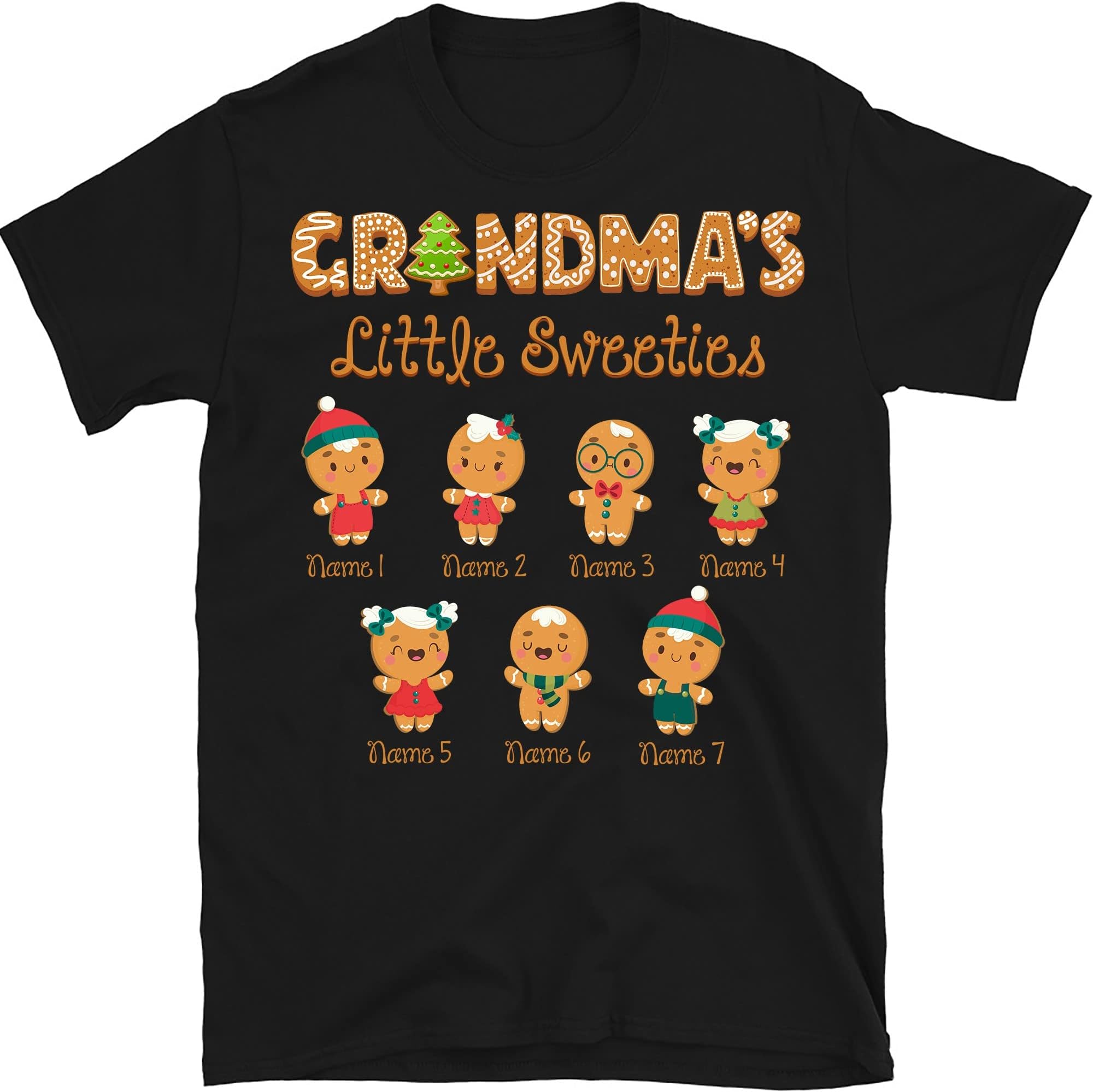 Grandma with Grandkids Name Christmas Personalized T Shirt, Grandma's Little Sweeties Christmas Cookies Kids' Name Shirt, Custom Grandma Shirt Multicolored