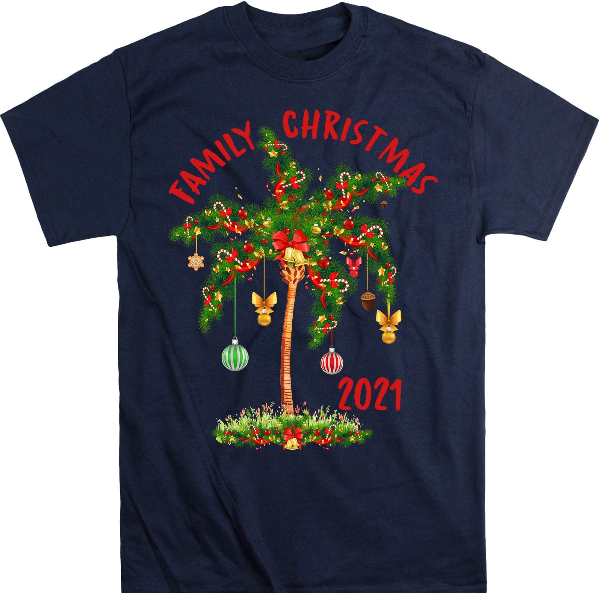 Merry Christmas 2021, Christmas Tree Shirt, Christmas Palm Tree, Family Christmas Tees, Xmas Matching Shirt – Navy/Small
