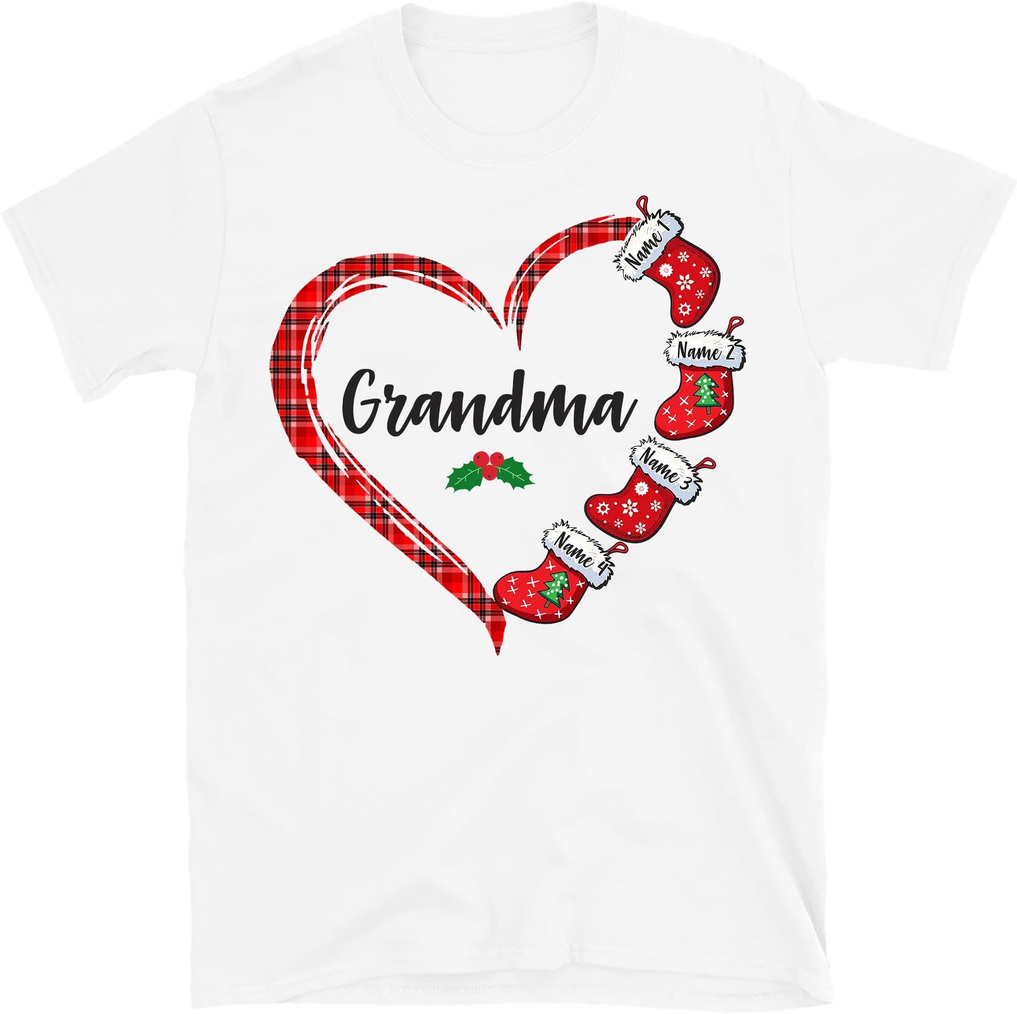 Personalized Nana Christmas Stockings Shirt, Custom Grandkids Names Grandma T Shirt, for Grandpa, Mom, Dad Multicolored
