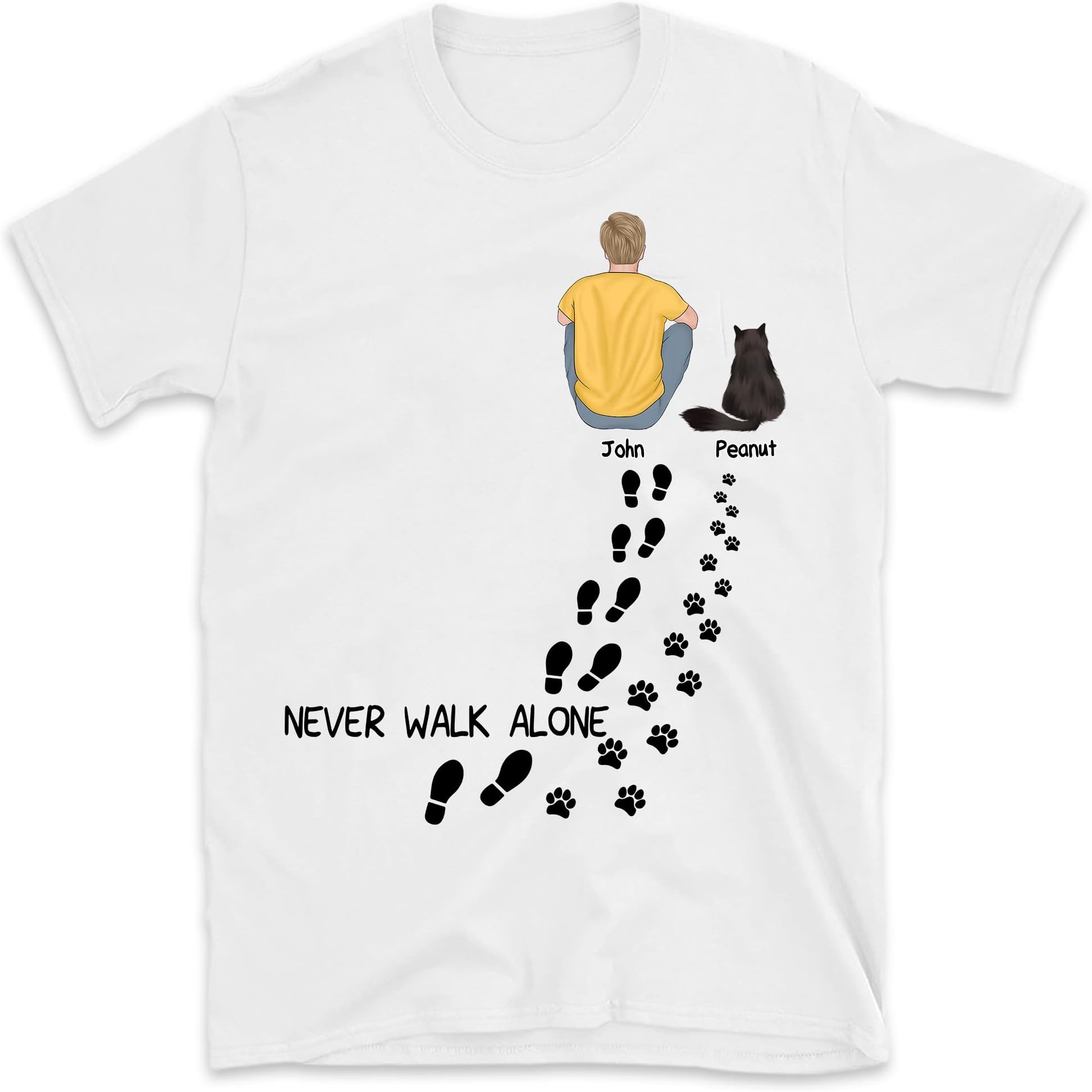 Never Walk Alone Cat Dad Personalized Shirt, Cat Shirt for Men, Cat Lovers T-Shirt Multicolored
