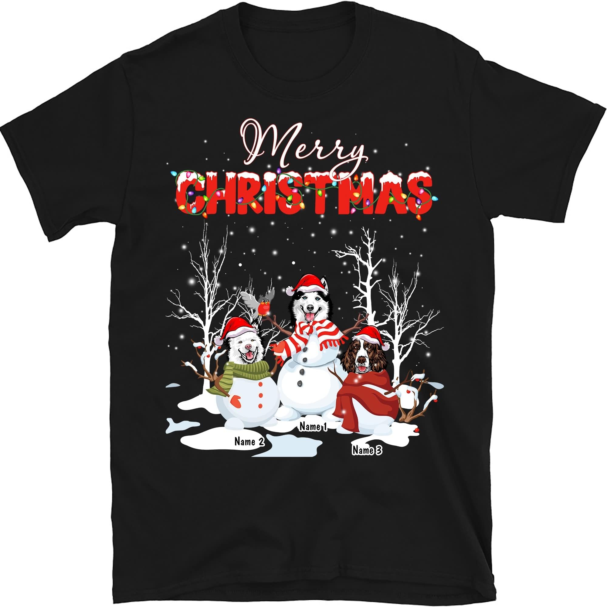 Personalized Christmas Dog Snowmen T Shirt, Christmas Dog Snowman Shirt, Gift for Dog Lovers Men Women Shirts, Custom Dogs Shirt Multicolored