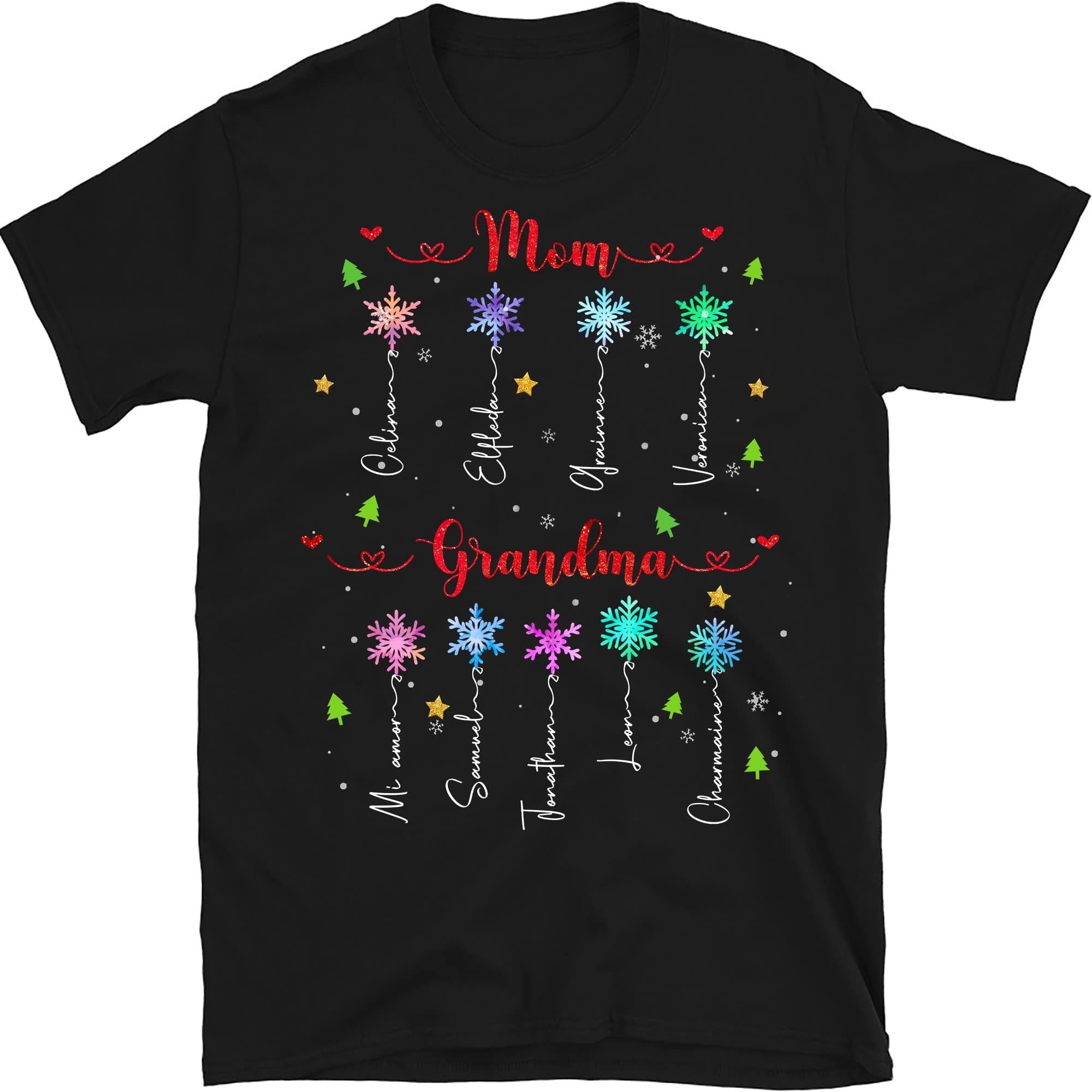 Christmas Mom Grandma Customized Women Shirts, Personalized Gigi Mother Gift, Grandma Shirt with Grandkid Name Multicolored