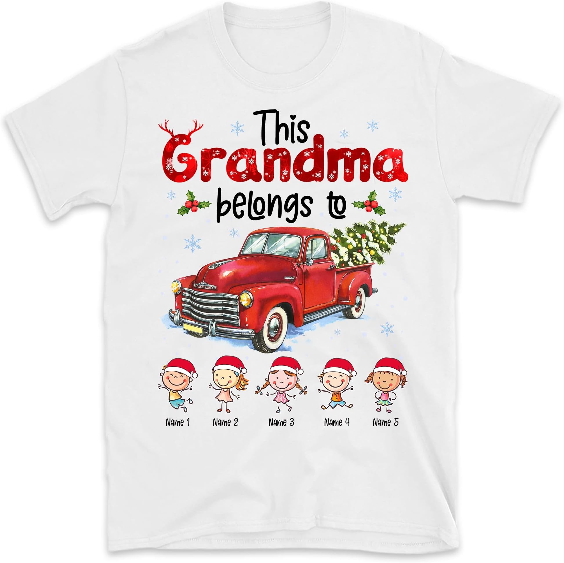 This Grandma Belongs to, Custom Christmas Grandma Shirt, Personalized Grandma Grandkids Name Shirt, for Grandpa, Mom, Dad, Nana, Papa Multicolored