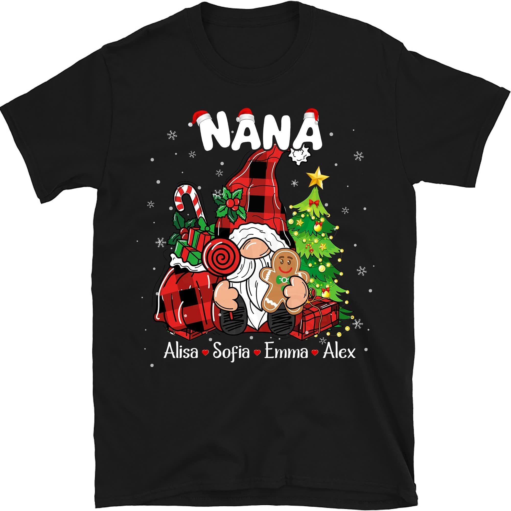 Christmas Gnome Grandma Personalized Shirt, Custom Gnome Nana with Grandkids Name T Shirt, for Mom, Nana, Gigi Multicolored