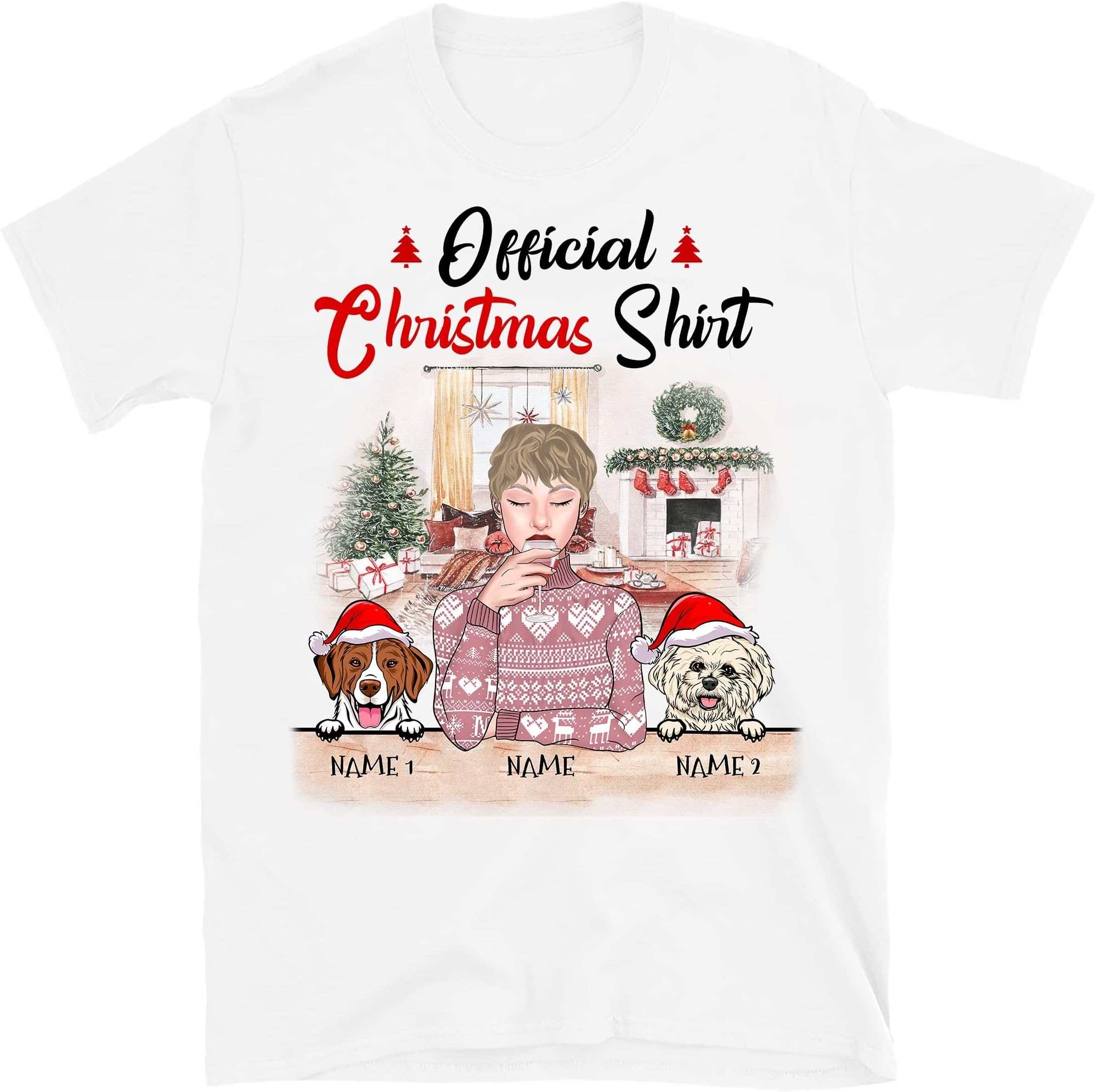 Personalized Christmas Dog Mom T Shirt, Dog Lovers Shirt, Custom Dog Christmas Shirt, Official Christmas Shirt, Just a Girl Who Loves Dogs Shirt, Gift for Dog Girl Multicolored