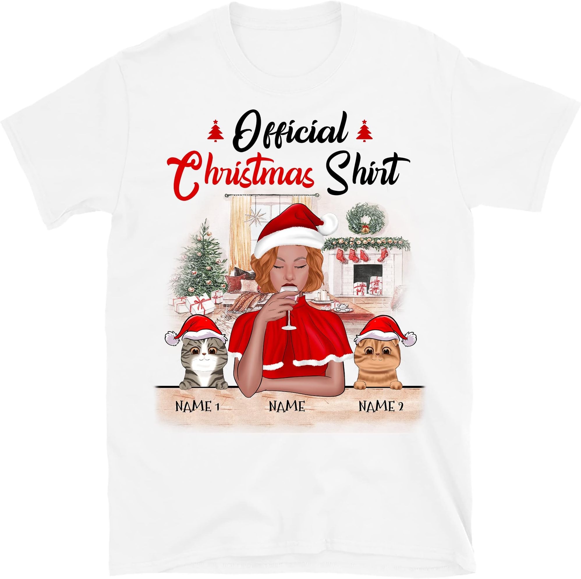 Personalized Christmas Cat Mom T Shirt, Cat Lovers Shirt, Custom Cat Christmas Shirt, Official Christmas Shirt, Just a Girl Who Loves Cats Shirt, Gift for Cat Girl Multicolored