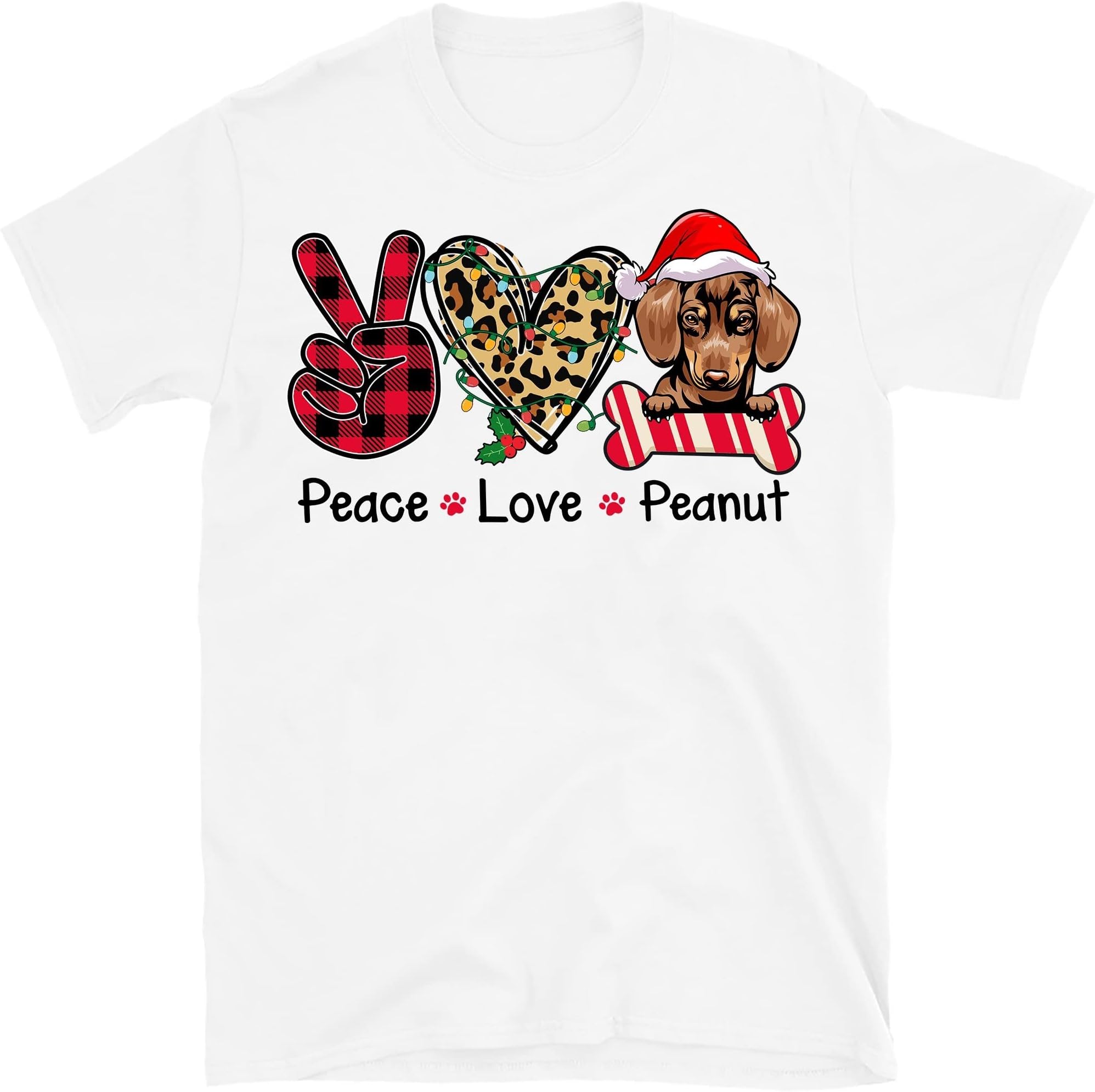 Personalized Peace Love Dog Shirt, Custom Christmas Dog, Dog Lovers Shirt, for Dog Owner Multicolored