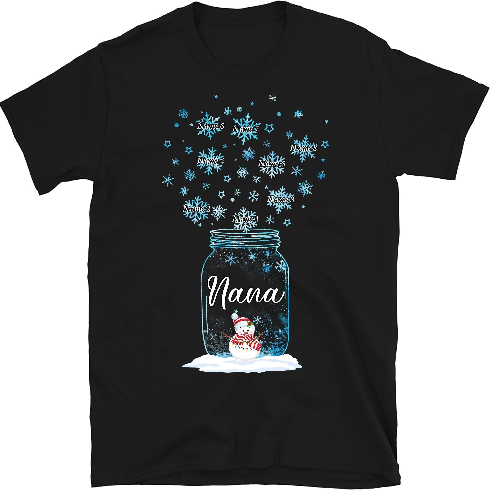 Personalized Grandma with Grandkid's Name Christmas Shirt,Custom Grandkids Grandpa Snowflakes T Shirt,for Nana,Mom,Dad,Christmas Grandma Shirt,Multicolor