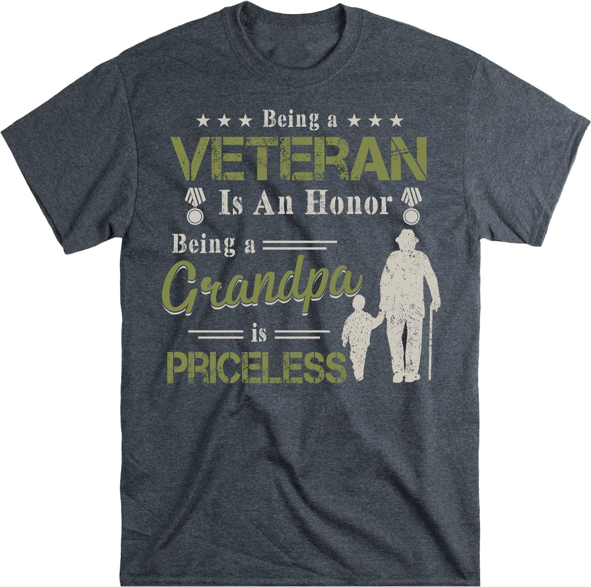 Being a Veteran is an Honor, Being a Grandpa is Priceless T-Shirt, Veteran Grandpa Shirt, Gift for Grandfather T-Shirt – Dark Heather/3X-Large