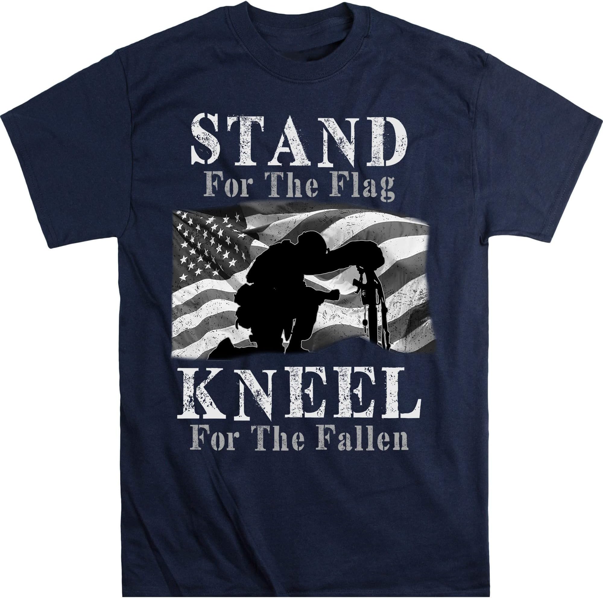 Military Veteran American Flag Stand for Men Women T-Shirt, Stand for The Flag Kneel for The Fallen Shirt, Veteran Month – Navy/Large