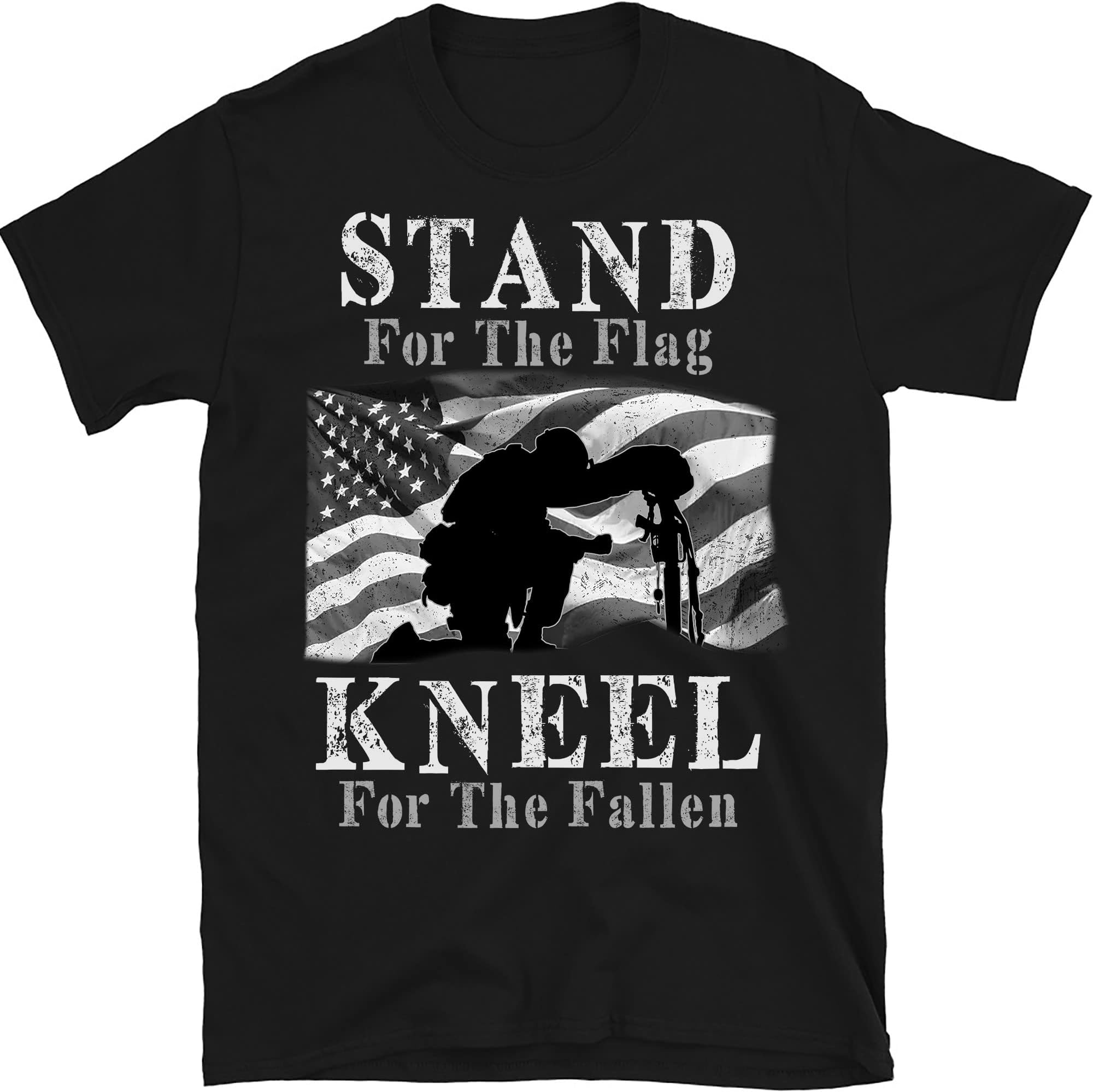 Military Veteran American Flag Stand for Men Women T-Shirt, Stand for The Flag Kneel for The Fallen Shirt, Veteran Month – Black/4X-Large