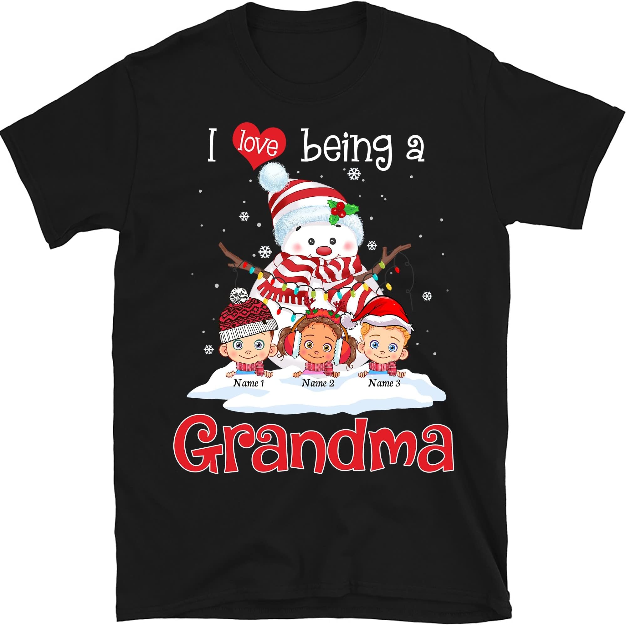 Personalized Grandma Christmas Shirt, Custom Grandma with Kids Name Christmas Nana Shirt, for Grandma, Mom, Dad, Grandpa, Nana, Mimi, Christmas Grandma Claus Multicolored