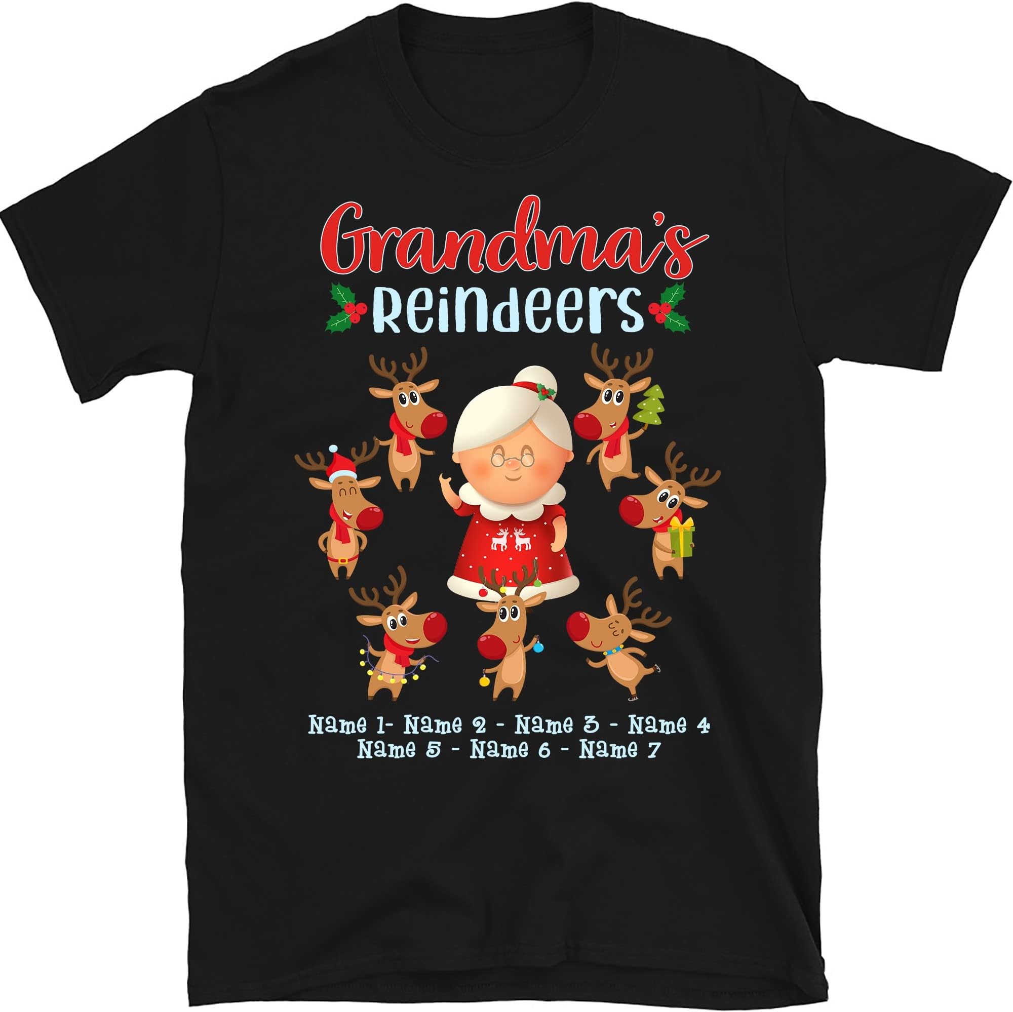 Personalized Grandma with Grandkid's Name Christmas Shirt, Custom Grandkids Grandpa T Shirt, for Nana, Mom, Dad Multicolored
