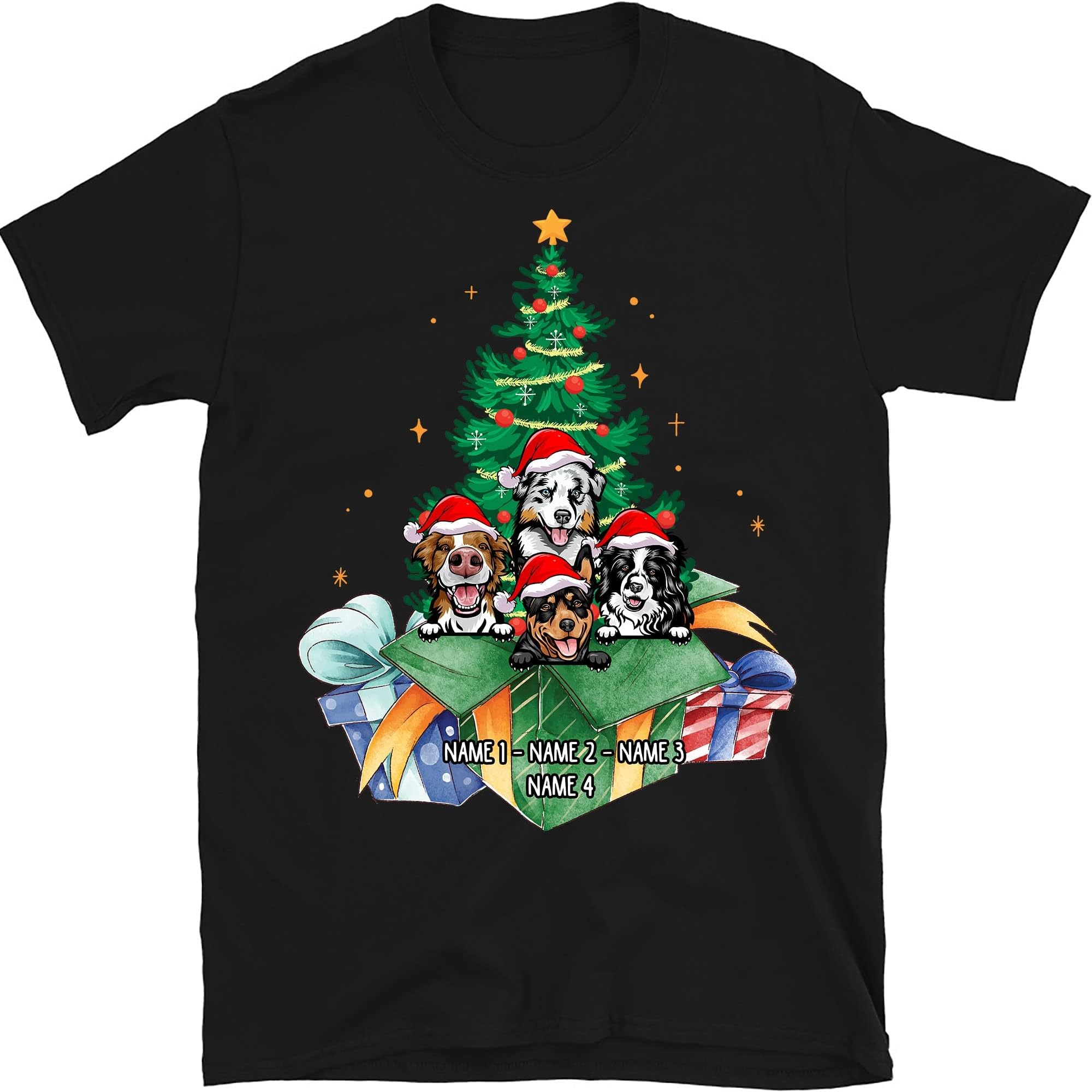 Personalized Christmas Dog T Shirt, Christmas Dog Tree Shirt, Gift for Dog Lovers Men Women Shirts, Custom Dogs Shirt Multicolored