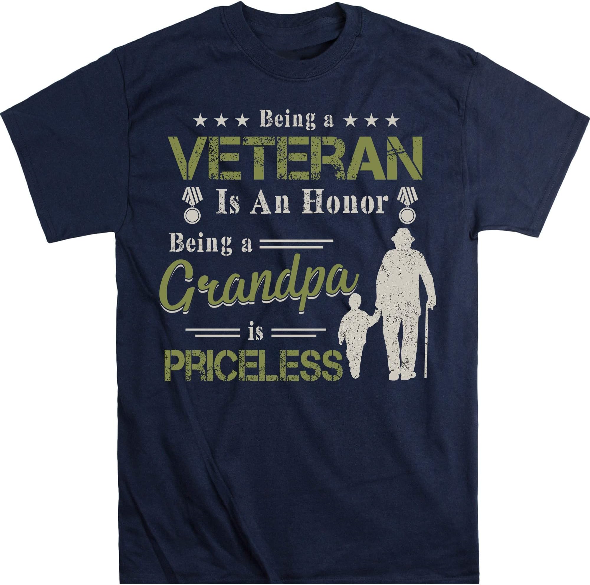 Being a Veteran is an Honor, Being a Grandpa is Priceless T-Shirt, Veteran Grandpa Shirt, Gift for Grandfather T-Shirt – Navy/Medium