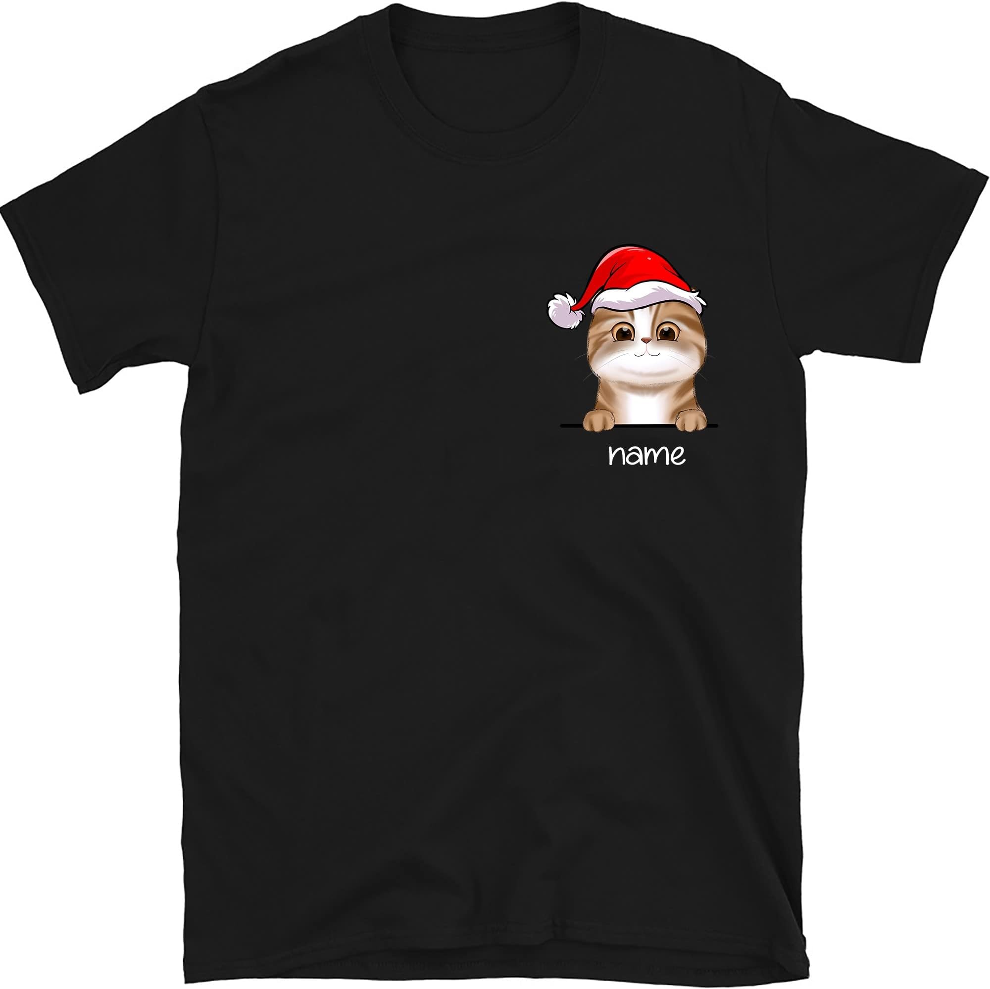 Cat Pocket Christmas Personalized Shirt, Cat Lovers Shirt, Merry Christmas Cat Girl Shirt, Funny Cat Lover Christmas Shirts Multicolored