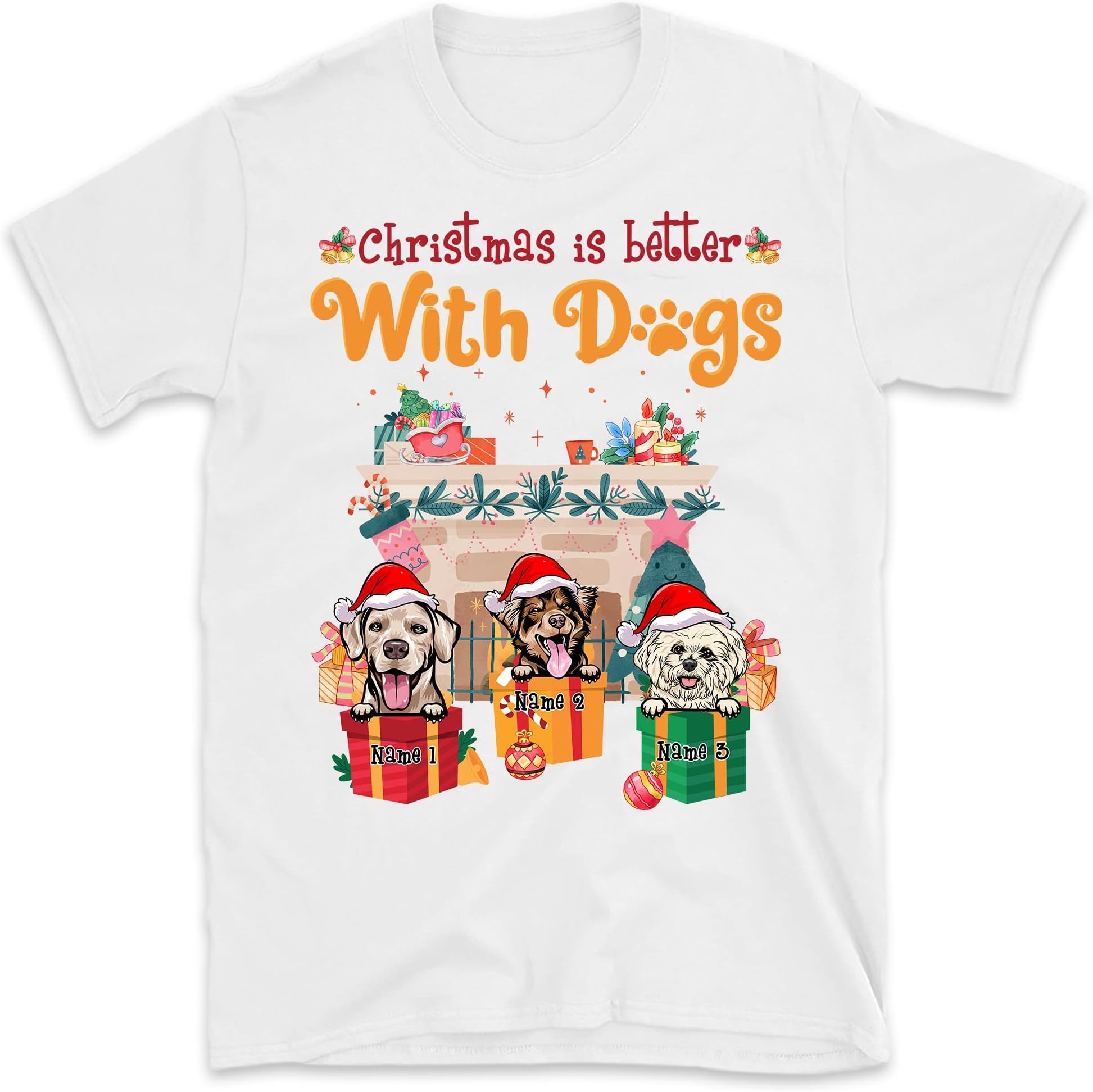 Personalized Christmas Dog Mom T-Shirt Merry Christmas, Funny Dog Lovers Shirt, Christmas is Better with Dogs Multicolored