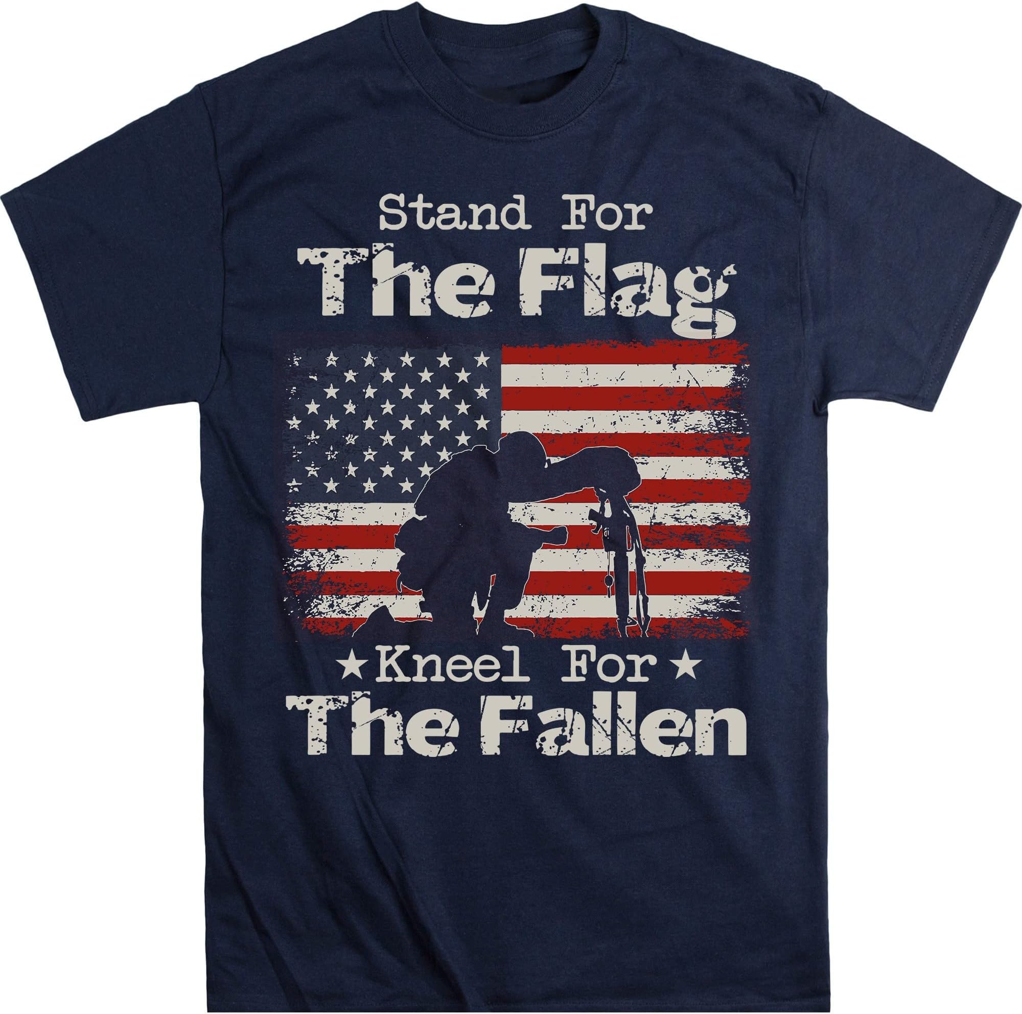 Patriotic Military Veteran American Flag Stand for Men Women T-Shirt, Stand for The Flag Kneel for The Fallen Shirt – Navy/4X-Large
