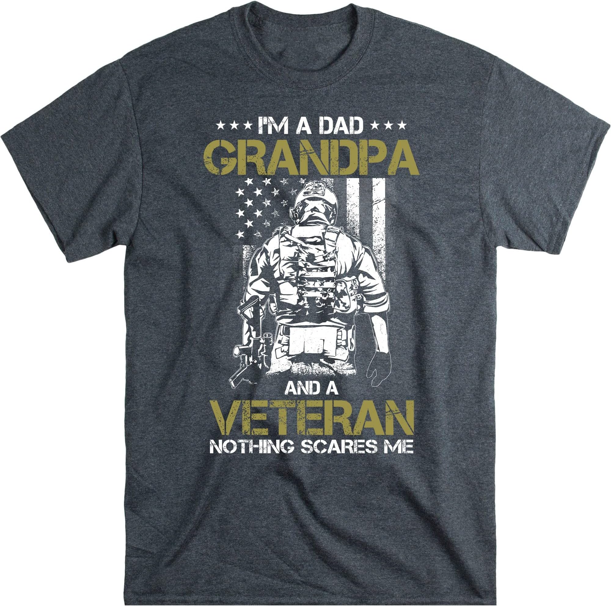 I'm a Dad Grandpa T-Shirt Veteran Father's Day Shirts T-Shirt, Gift for Veteran Dad Grandfather – Dark Heather/X-Large