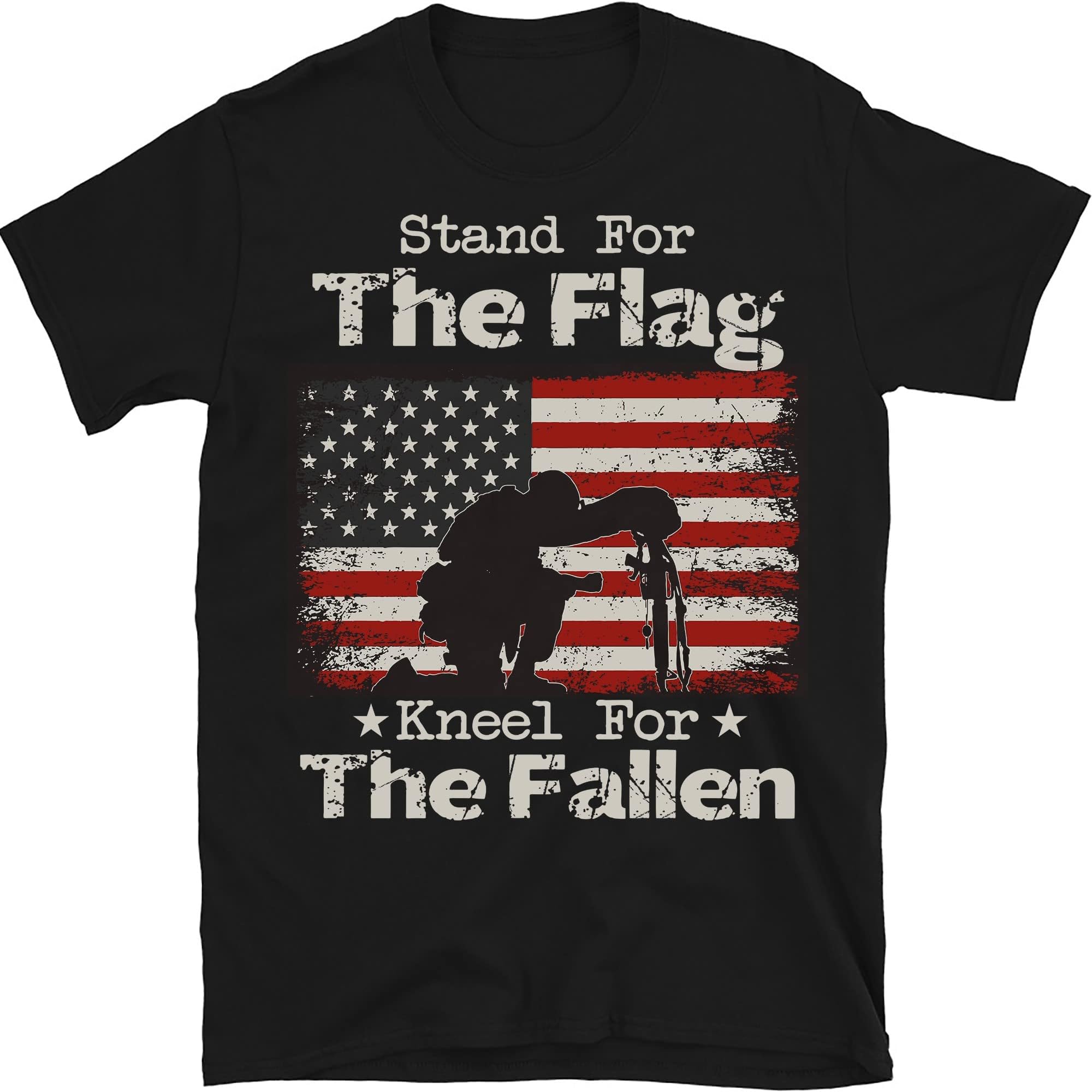Patriotic Military Veteran American Flag Stand for Men Women T-Shirt, Stand for The Flag Kneel for The Fallen Shirt – Black/XX-Large