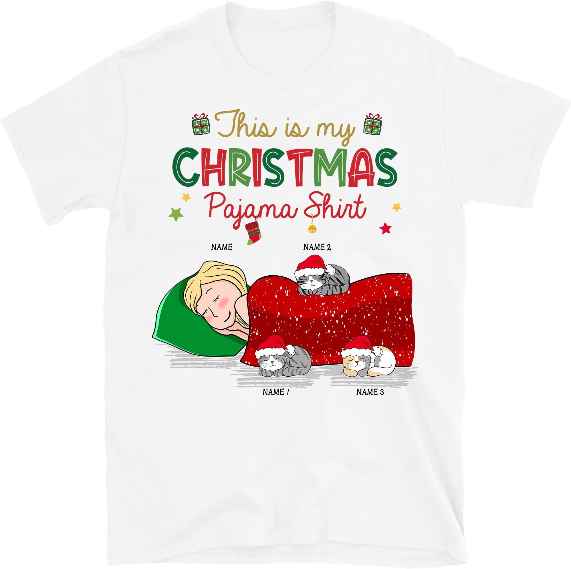 Personalized Christmas Cat Sleep Shirt, Just a Girl Who Loves Cat, Custom Funny Cat Lovers Shirt, This is My Christmas Shirt Multicolored