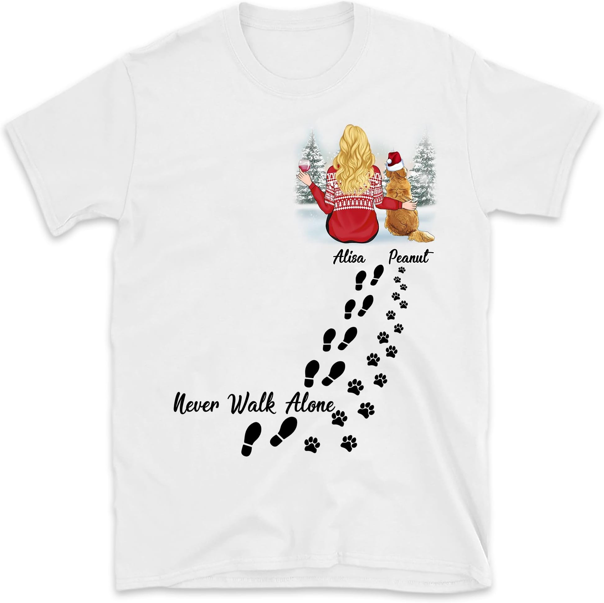 Personalized Christmas Dog Mom Shirt, Never Walk Alone Christmas Dog T-Shirt, Custom Funny Dog Lovers Shirt, Custom Name Just A Girl Who Love Dogs Shirt Multicolored