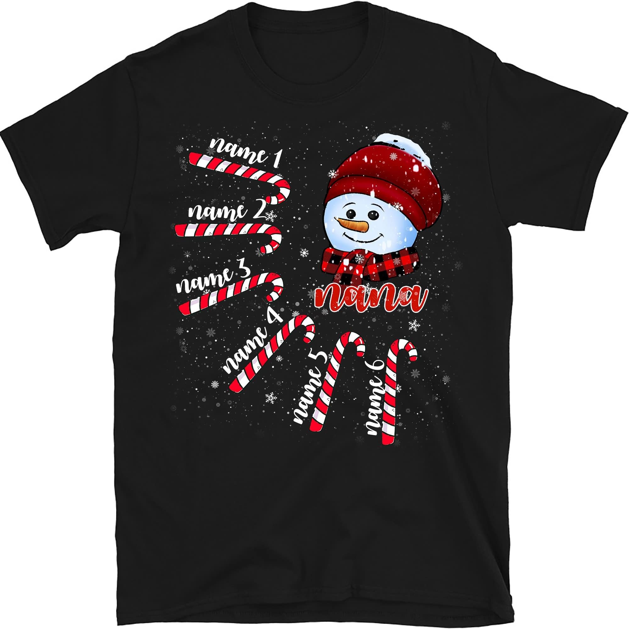 Personalized Nana Christmas Shirt, Nana's Candy Canes, Custom Grandkids Grandma T-Shirt, for Grandpa, Mom, Dad, Gigi, Mimi, Merry Christmas, Names Multicolored