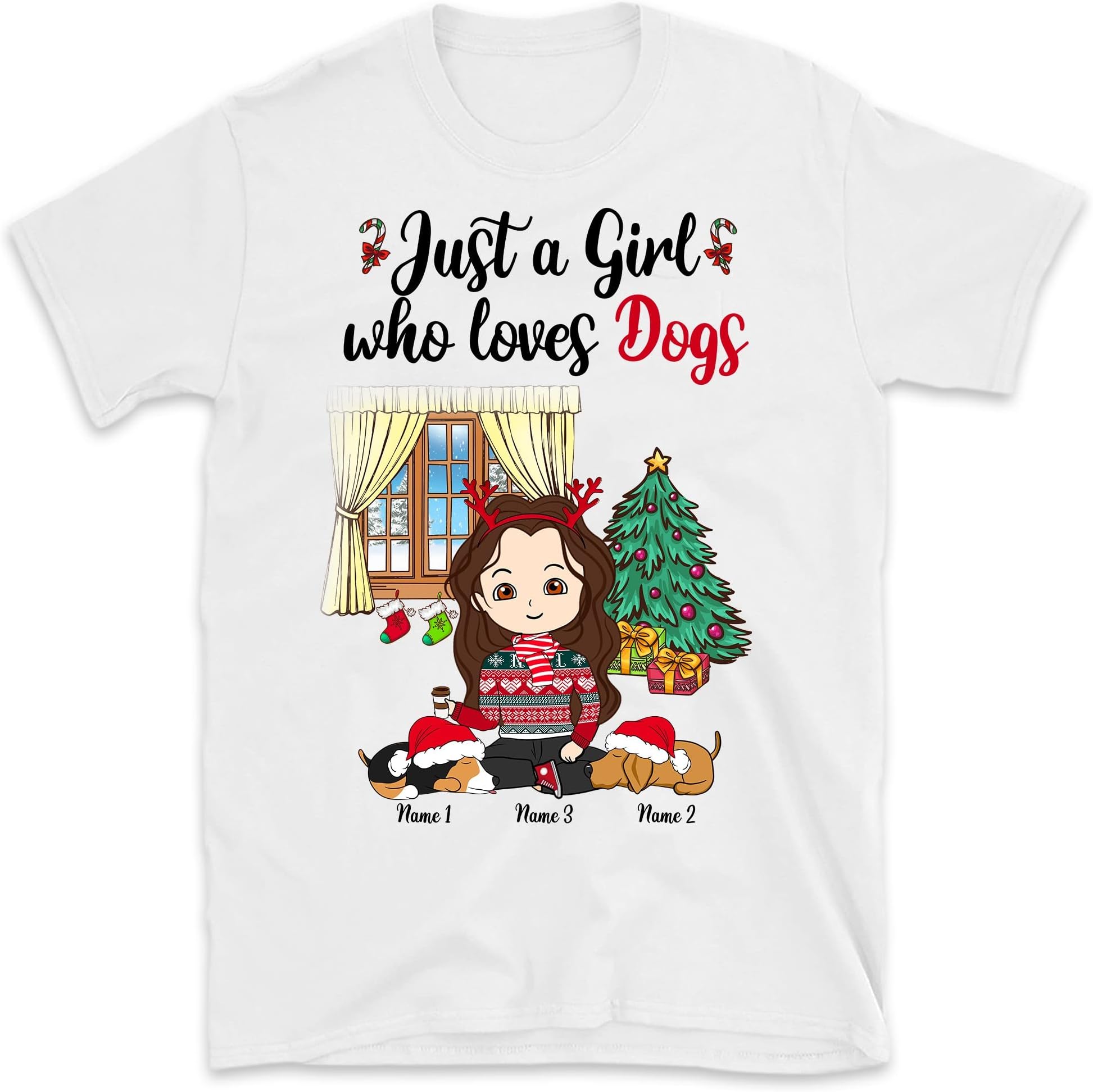 Personalized Christmas Dog Mom T Shirt, Just a Girl Who Loves Dog and Christmas, Custom Funny Dog Lovers Shirt, Merry Christmas Cute Dog Girl Shirt Multicolored