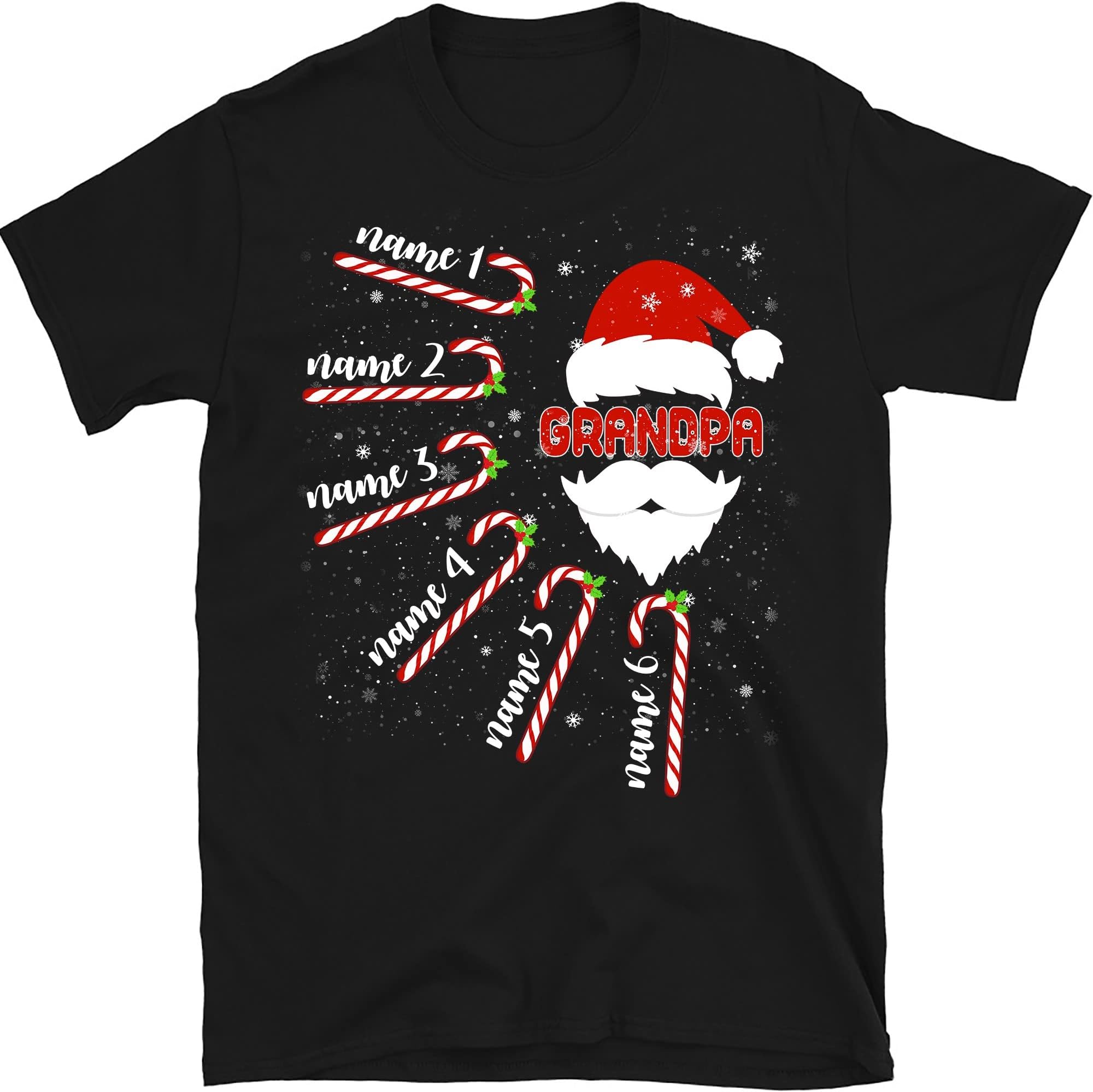 Personalized Papa Christmas Shirt, Nana's Christmas Candy Canes, Custom Grandkids Grandpa T-Shirt, for Grandpa, Mom, Dad, Gigi, Mimi, Kids Names Shirt Multicolored