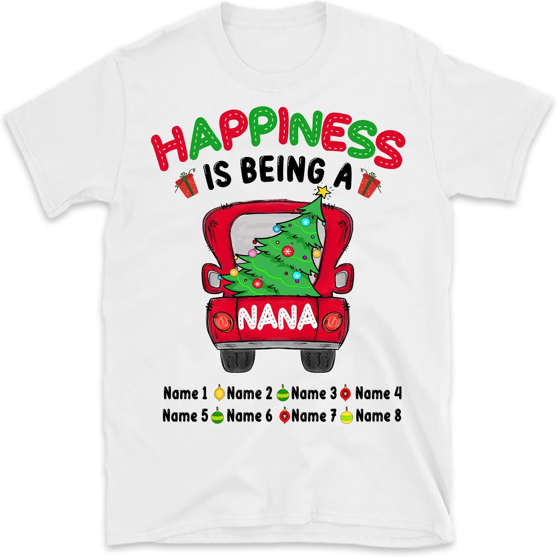 Personalized Grandma Red Truck Shirt, Custom Xmas Grandma Shirt, Custom Grandma with Kids Name Christmas Nana Shirt, for Grandma, Mom, Nana, Mimi, Dad, Grandpa, Happiness is Being A Grandma