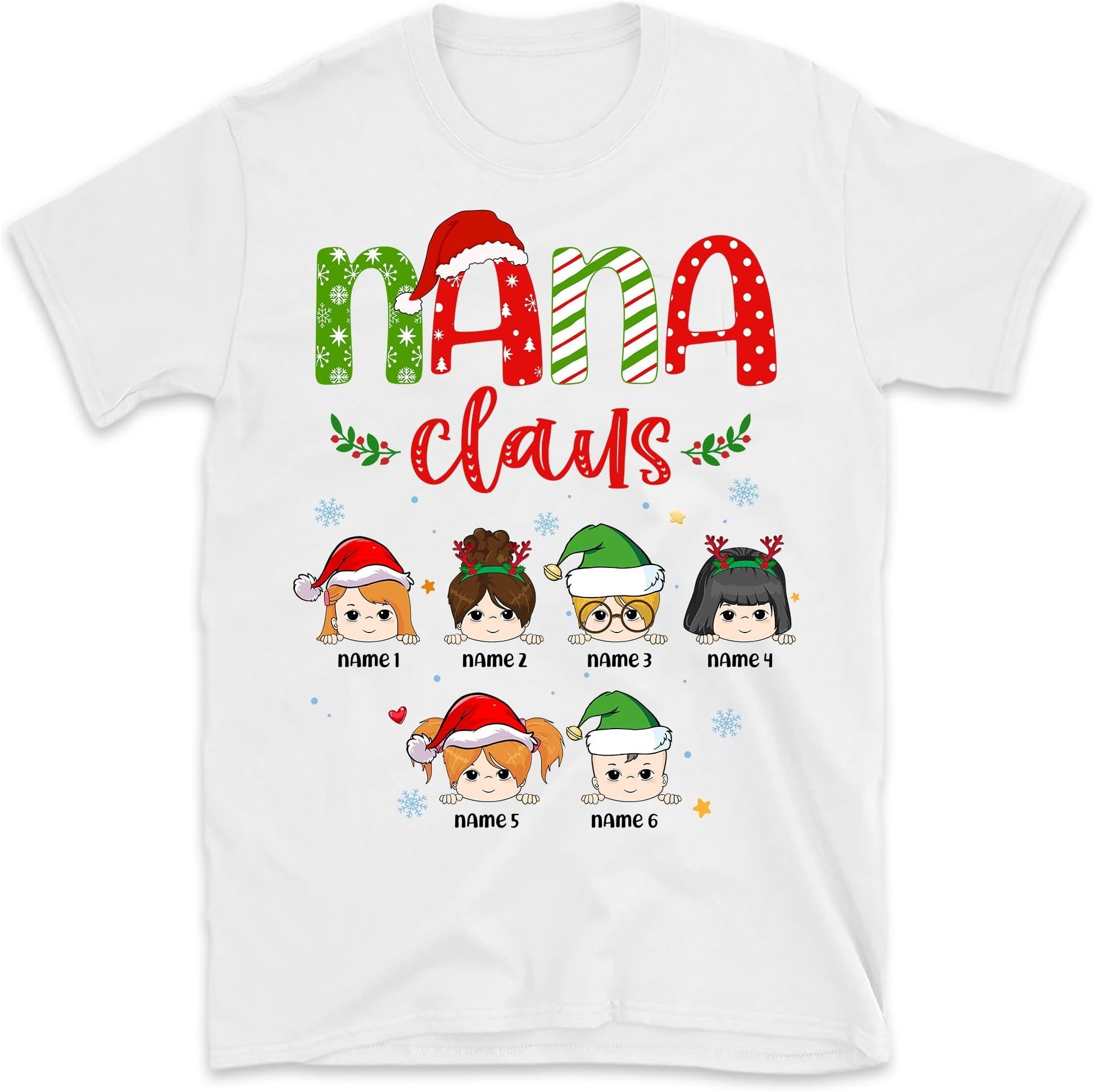 Personalized Grandma Christmas Shirt, Custom Funny Mimi Shirt, Custom Grandma with Kids Name Christmas Nana Shirt, for Grandma, Mom, Dad, Grandpa, Nana, Mimi, Christmas Grandma Claus Multicolored
