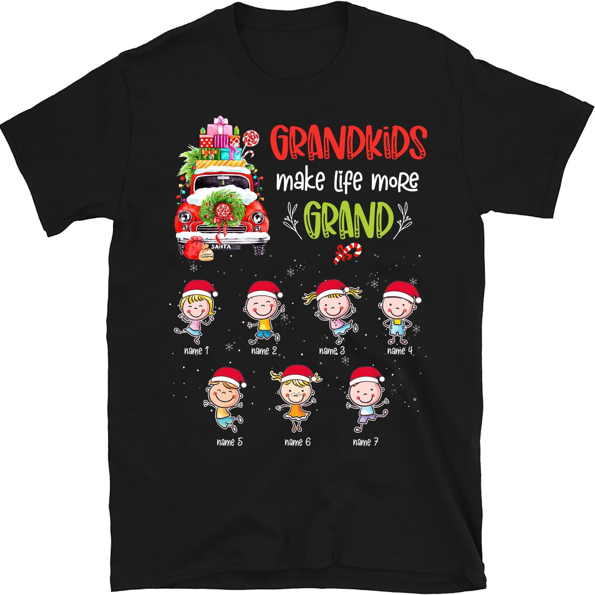 Personalized Grandma Truck Shirt, Custom with Kids Name Christmas Nana for Grandma, Mom, Nana, Mimi, Women Men Tee, Multicolored