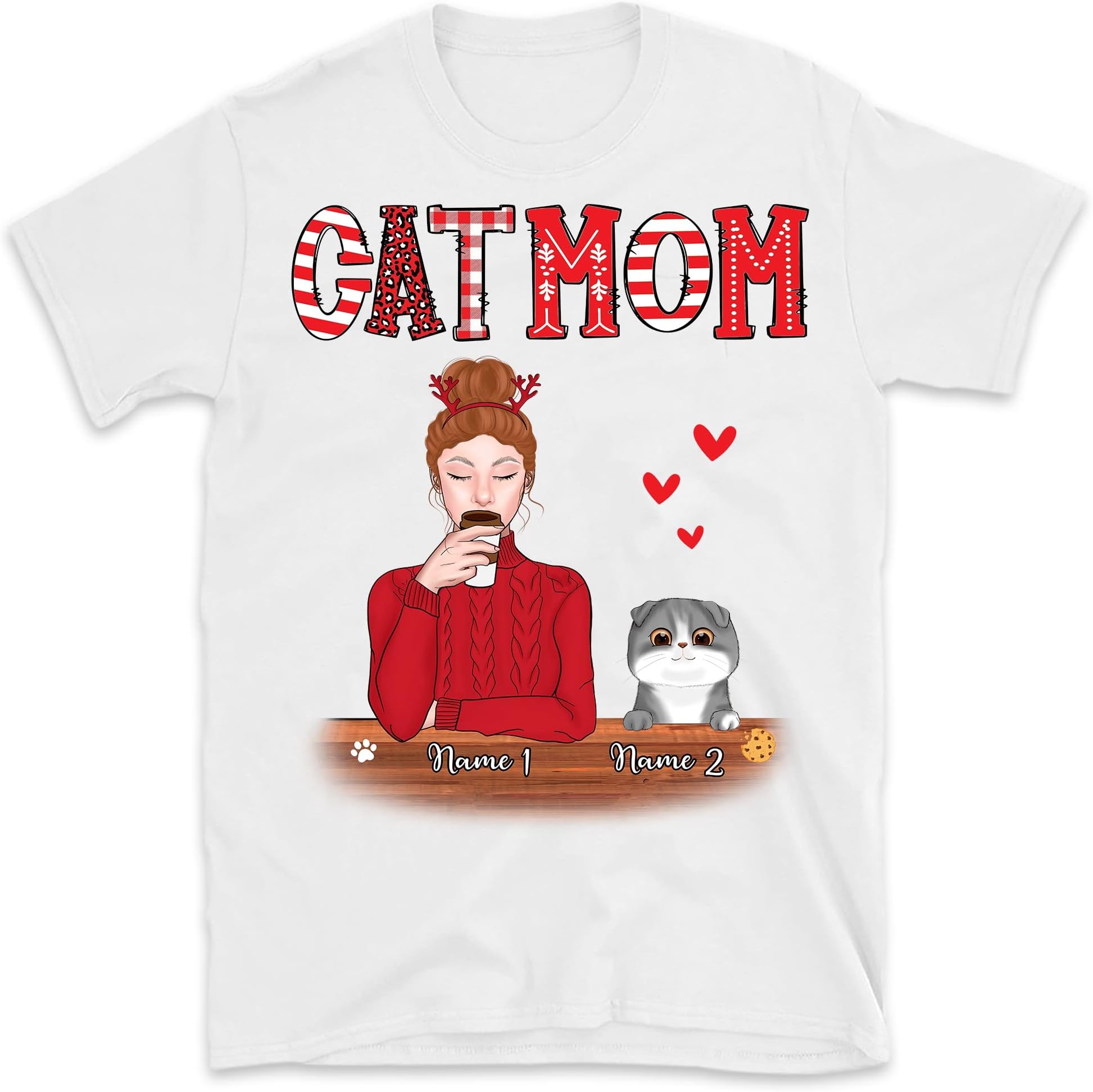 Personalized Christmas Cat Mom T-Shirt, Cat Lovers Shirt, Merry Christmas Cat Mom, Just a Girl Who Loves Cats Shirt, Gift for Cat Girl Multicolored