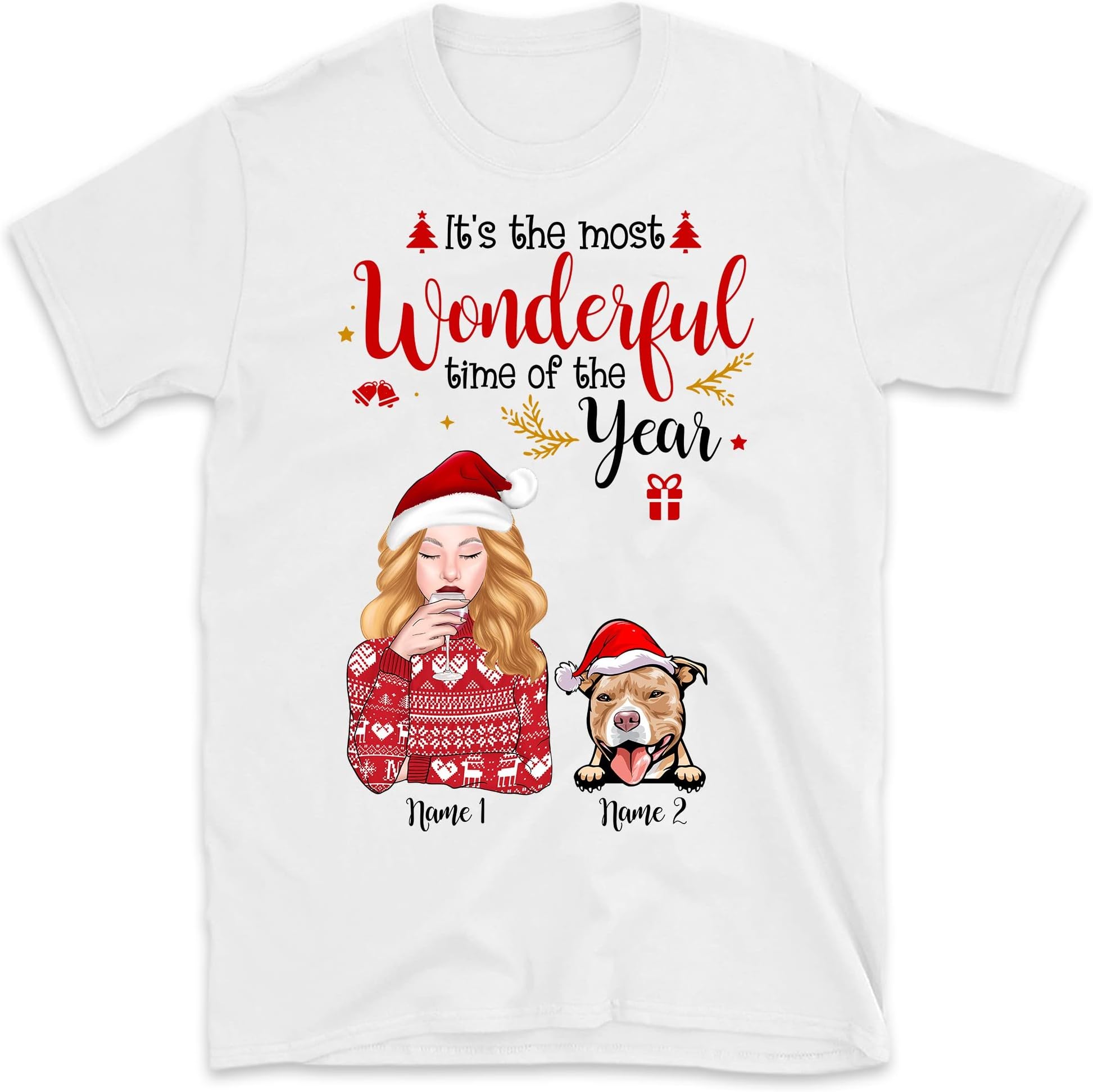 Personalized Christmas Dog Mom T Shirt, It's The Most Wonderful Time of The Year Christmas Shirt, Custom Dog Christmas Shirt, Just a Girl Who Loves Dogs Shirt, Gift for Dog Girl