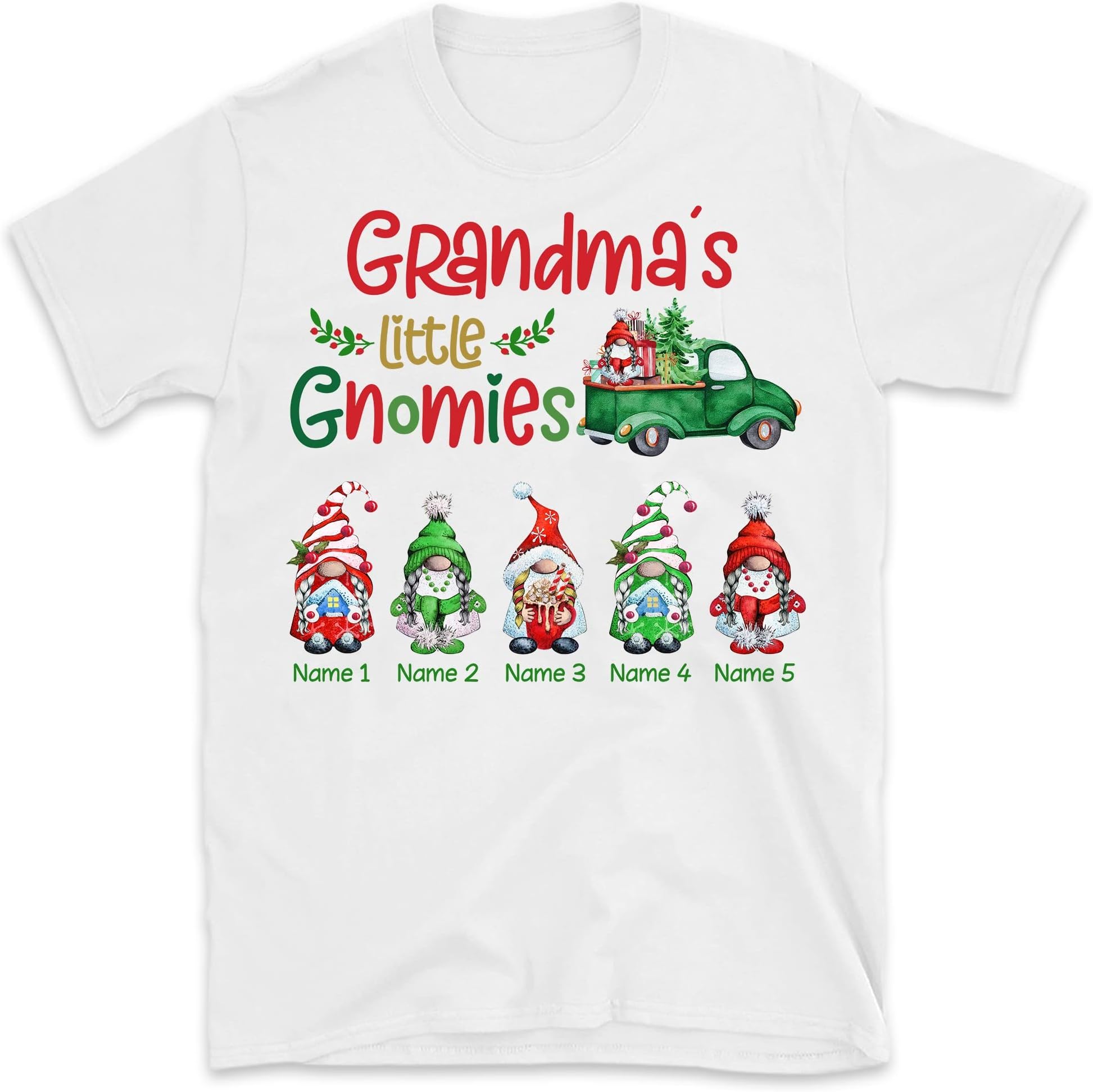 Personalized Grandma Christmas Gnome Shirt, Custom Grandma Shirt, Custom Grandma with Kids Name Christmas Nana Shirt, for Grandma, Mom, Nana, Mimi, Grandma's Little Gnomies Multicolored