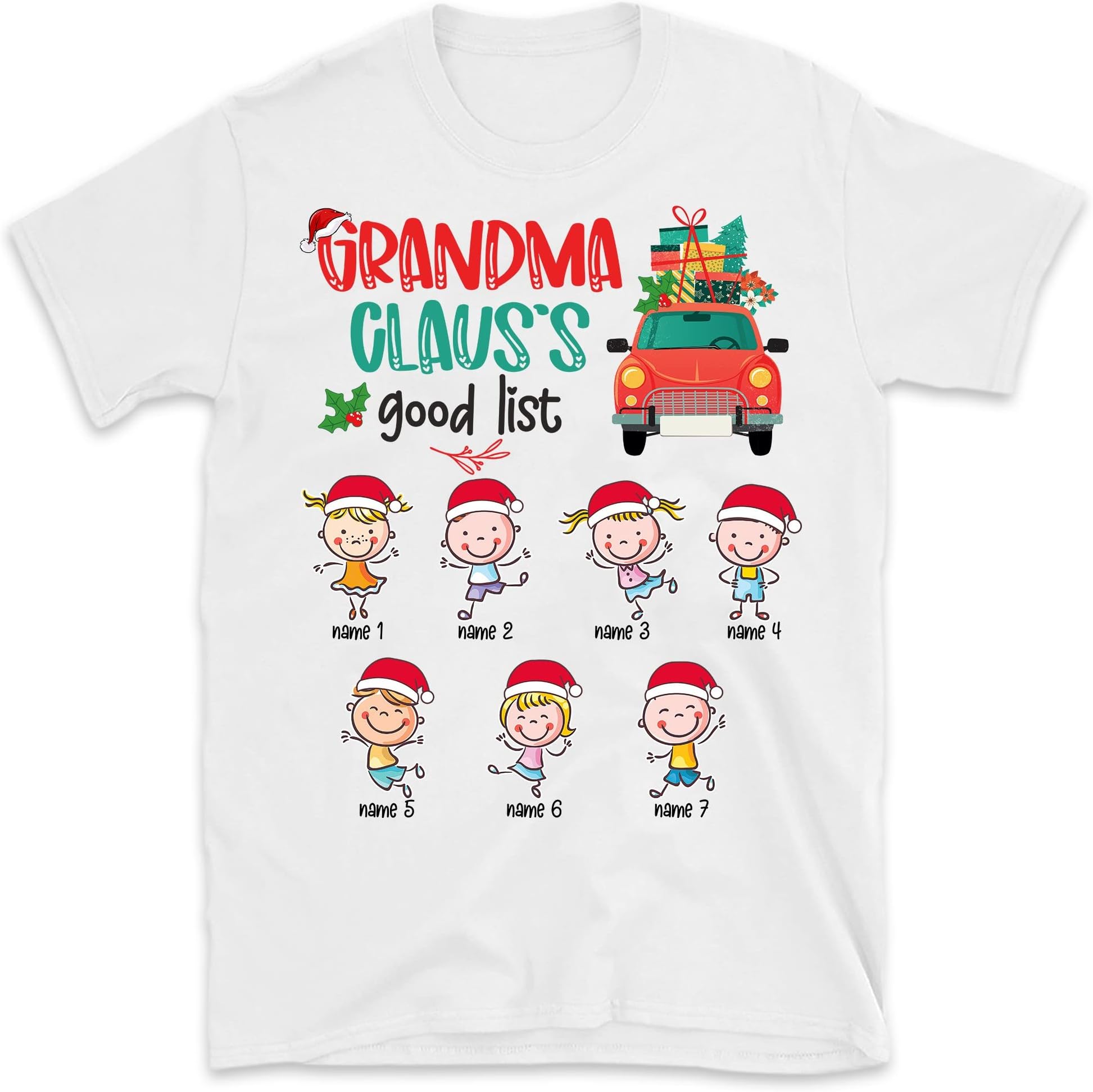 Personalized Grandma Red Truck Shirt, Custom Funny Grandma Shirt, Custom Grandma with Kids Name Christmas Nana Shirt, for Grandma, Mom, Nana, Mimi, Christmas Grandma Claus's Good List