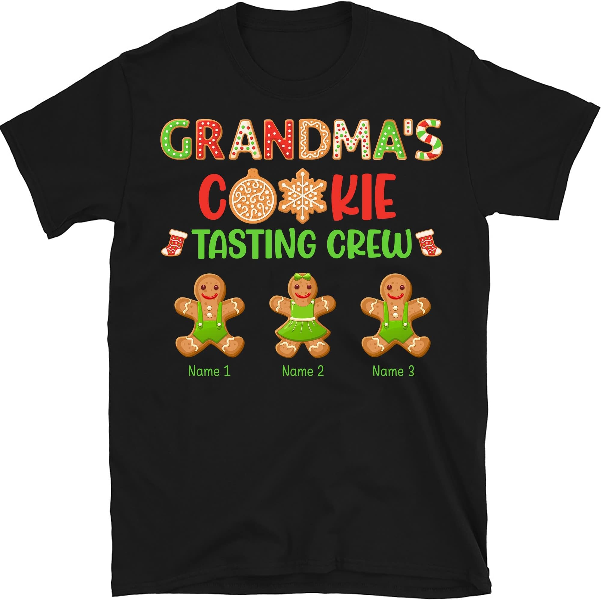 Grandma with Grandkids Name Christmas Personalized T Shirt, Grandma's Cookie Tasting Crew Christmas Cookies Kids' Name Shirt, Custom Grandma Shirt, Christmas Grandma Mom Shirt Multicolored