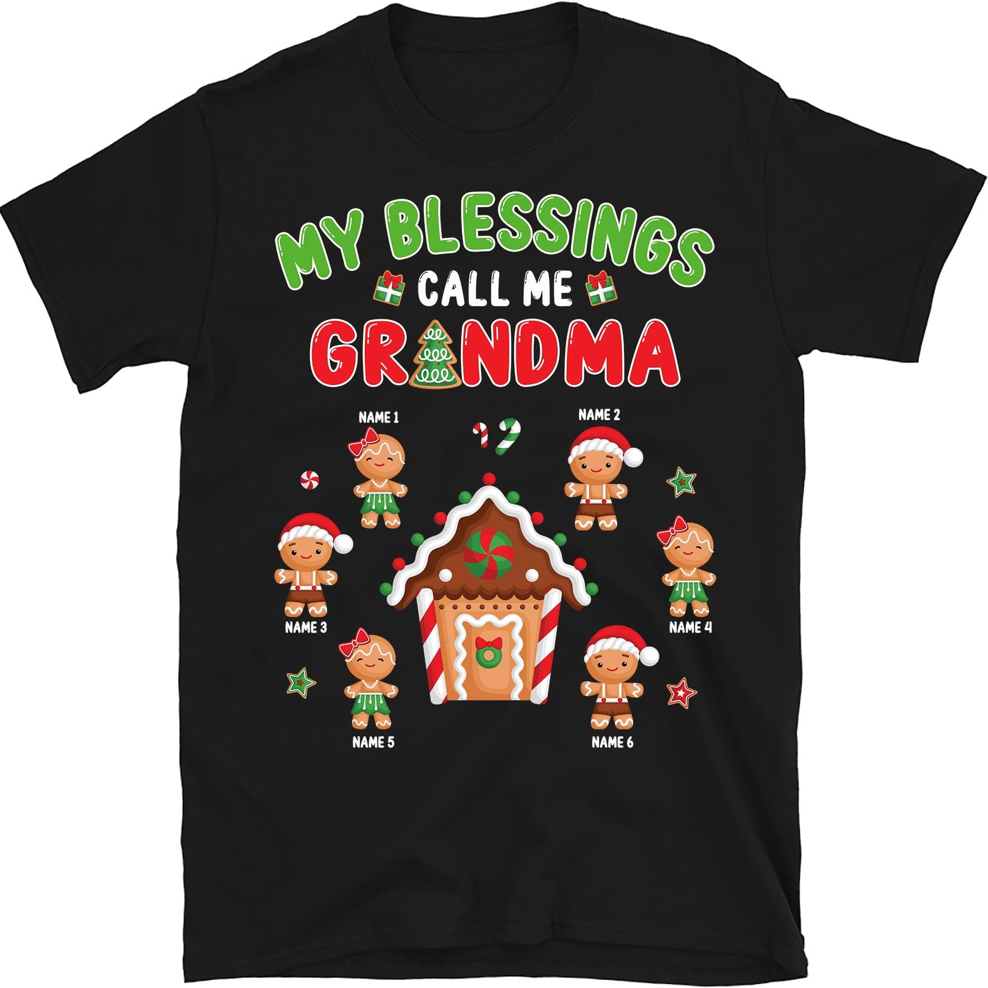 Grandma with Grandkids Name Christmas Personalized T Shirt, My Blessings Call Me Grandma Shirt, Custom Grandmother Shirt, Christmas Grandma Mom Shirt, for Grandma, Mom, Nana, Mimi, Grandpa