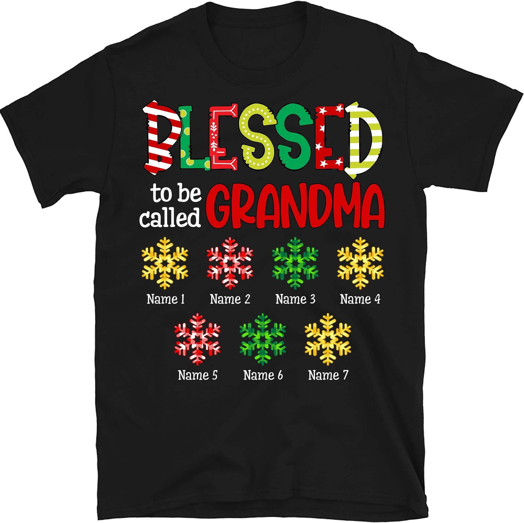 Grandma with Grandkids Name Christmas Personalized T Shirt, Blessed To Be Called Grandma Shirt, Custom Grandma Shirt, Christmas Snowflakes Gift for Nana Mimi Mom Women Grandmother, Papa, Grandpa