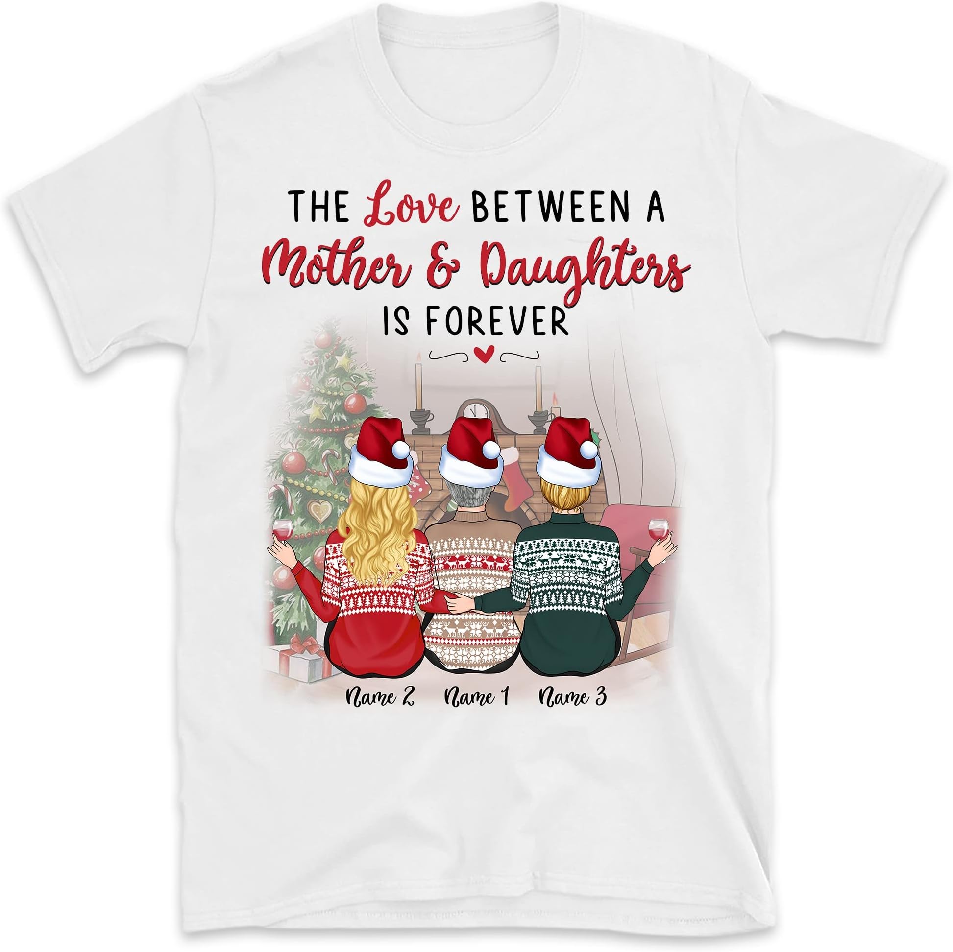 Personalized Mother Daughter Christmas T-Shirt, The Love Between a Mother & Daughter is Forever Shirts, Custom Christmas Mom Girl Shirts, Motherhood X Mas Shirt Multicolored