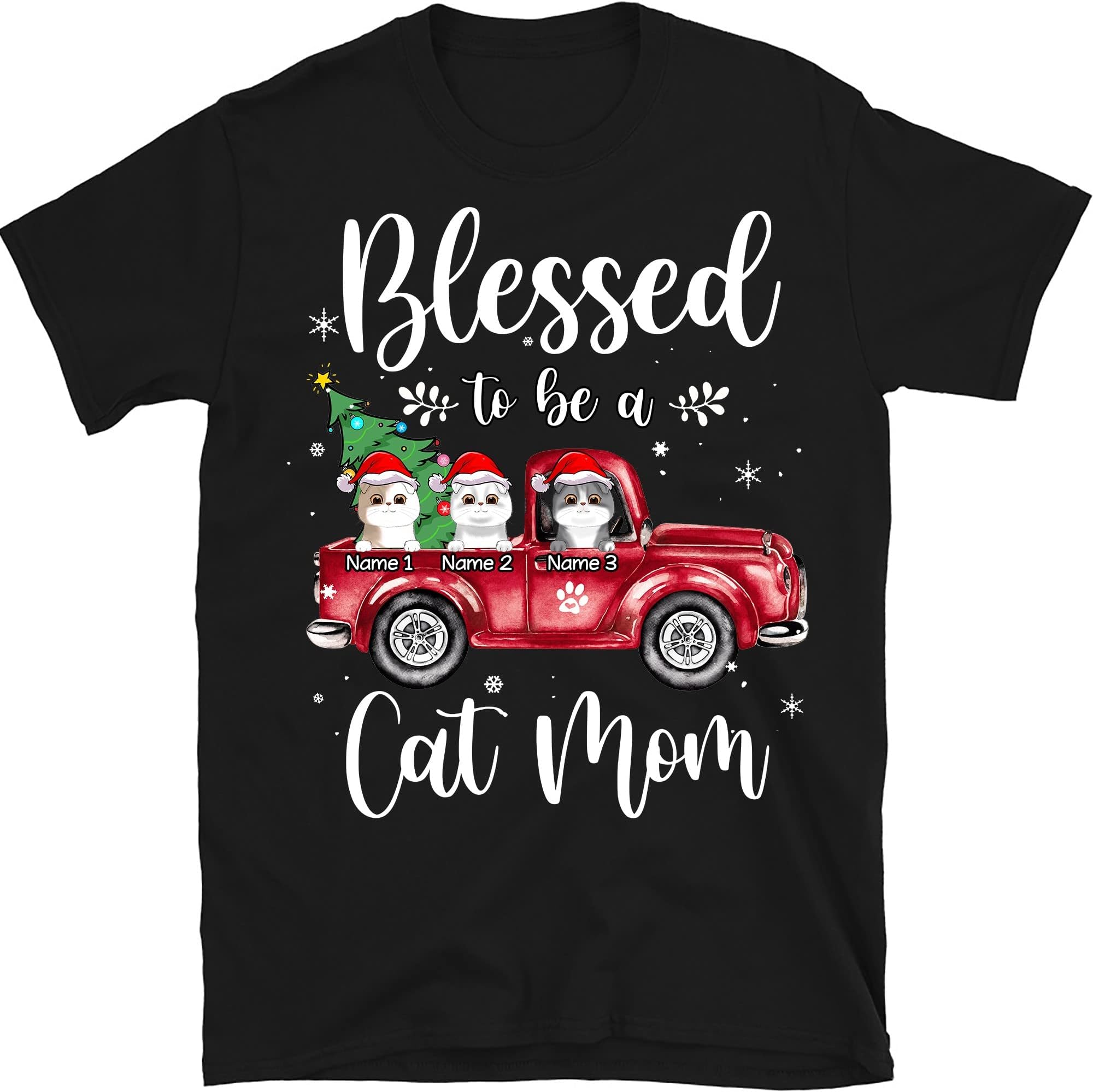 Personalized Christmas Cat Mom T Shirt, Gift for Cat Lovers Men Women Shirts, Custom Cats Shirt, Cat Shirt, Blessed to Be a Cat Mom Multicolored