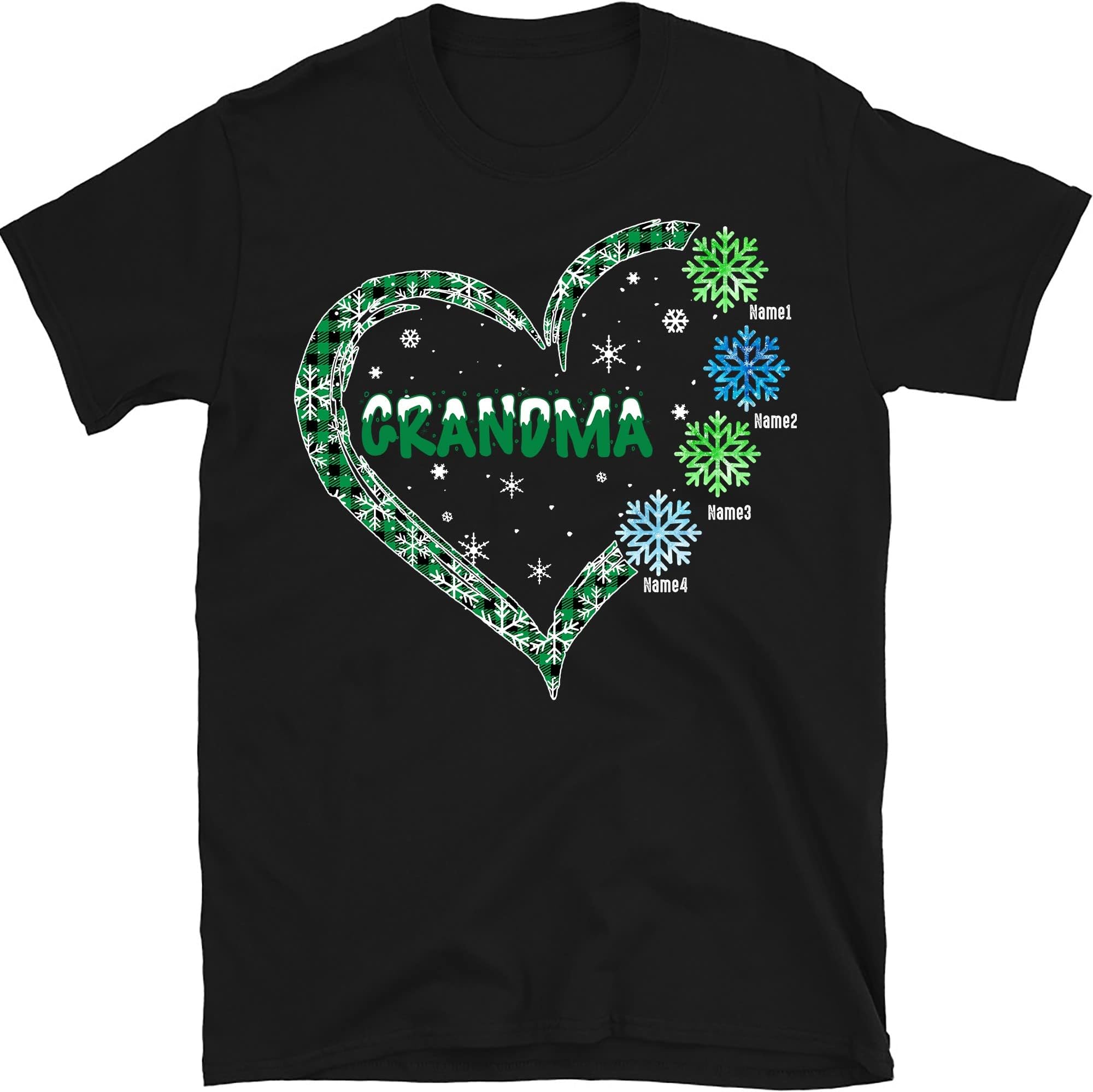 Personalized Nana, Custom Grandkids Names T Shirt, for Grandpa, Mom, Dad, Grandma Grandpa Mom Dad Snowflakes T Shirt