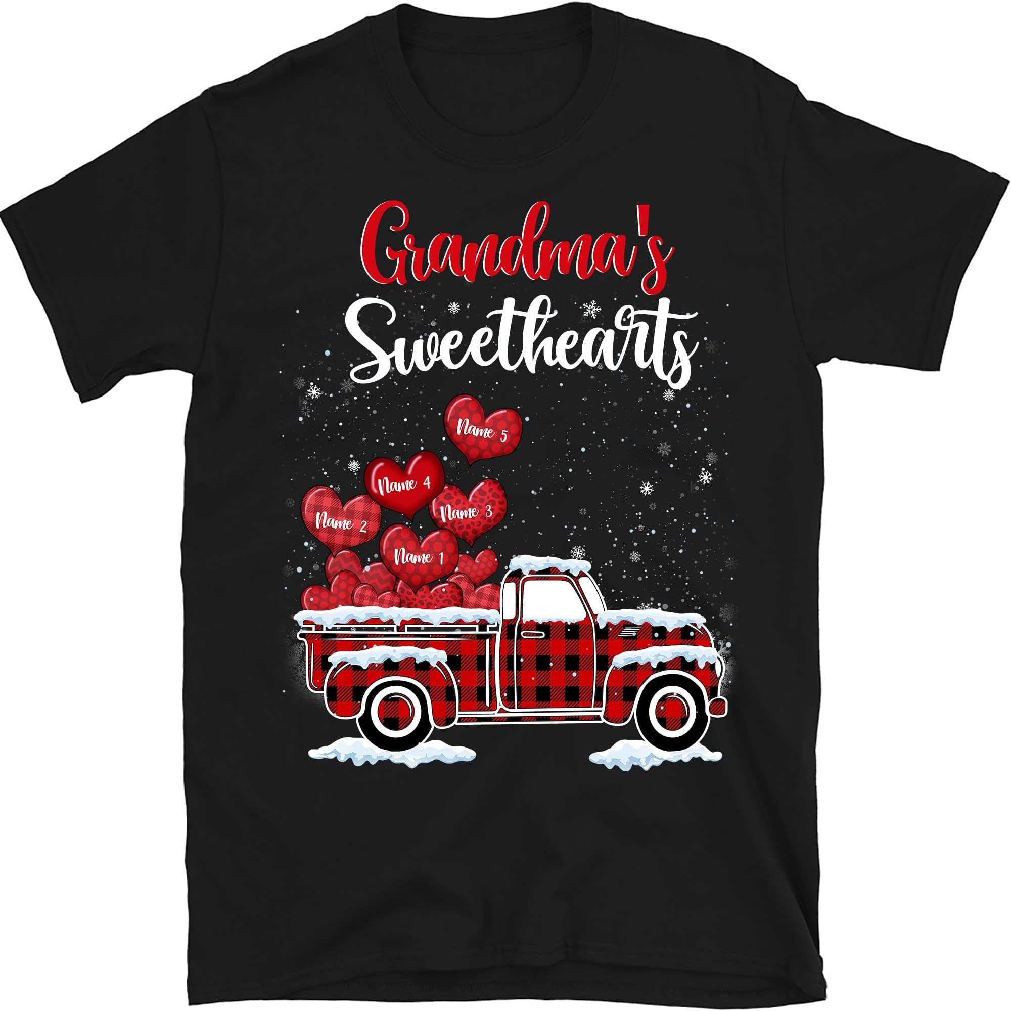 Grandma with Grandkids Name Christmas Personalized T Shirt, Grandma Sweatheart Custom Shirts Gift for Nana Mimi Mom Women Grandmother, Papa, Grandpa Multicolor