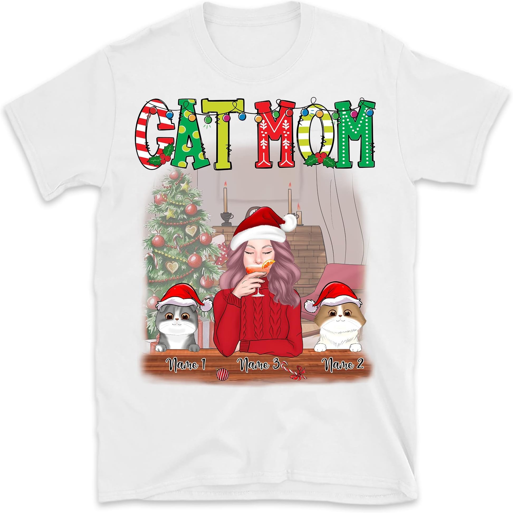 Personalized Christmas Cat Mom T-Shirt Merry Christmas, Cat Lovers Shirt, Merry Christmas Best Cat Mom, Just A Girl Who Loves Cats Shirt