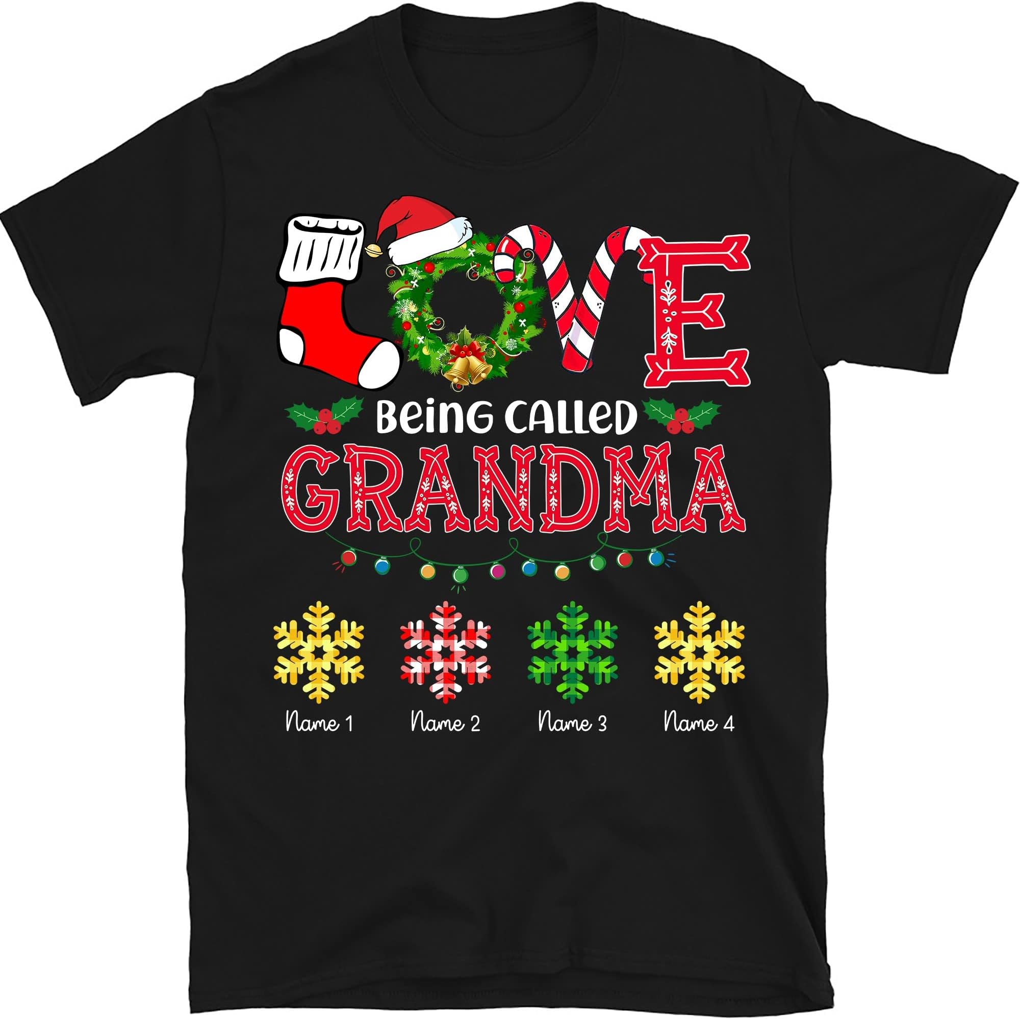 Personalized Nana, Custom Grandkids Names T Shirt, for Grandpa, Mom, Dad, Love Being Called Grandma Snowflakes T Shirt Multicolored