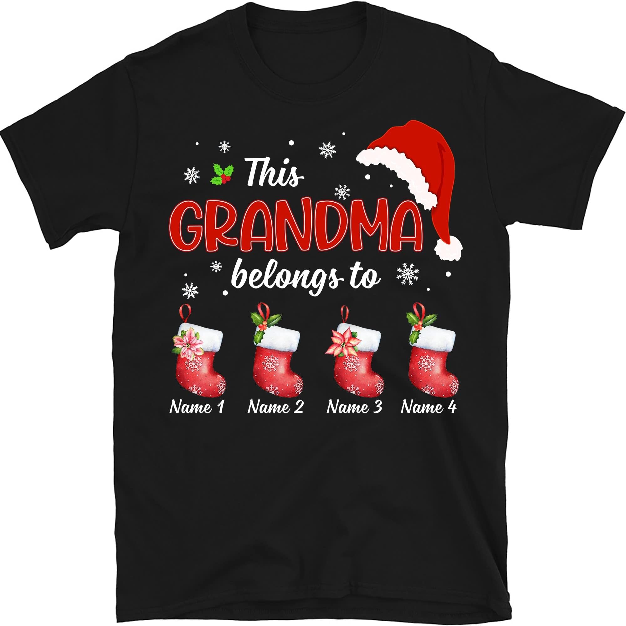 Grandma with Grandkids Name Christmas Personalized T Shirt for Grandma Mom, Custom Grandma Shirt, Christmas Shirts Gift for Nana Mimi Mom Women Grandmother, Multicolor