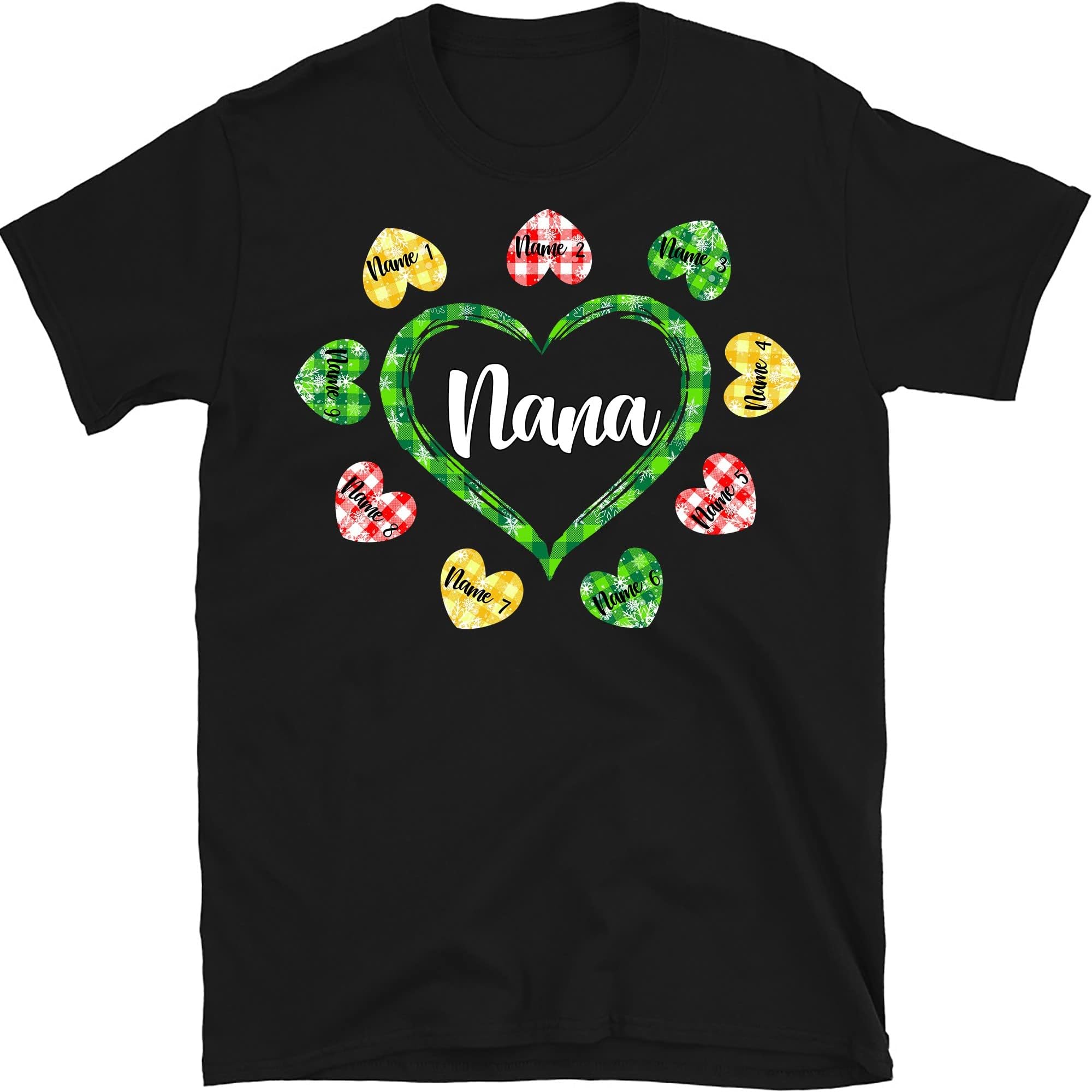 Personalized Nana Christmas Shirt, Nana's Christmas Hearts, Custom Grandkids Grandma T-Shirt, Christmas Multicolored