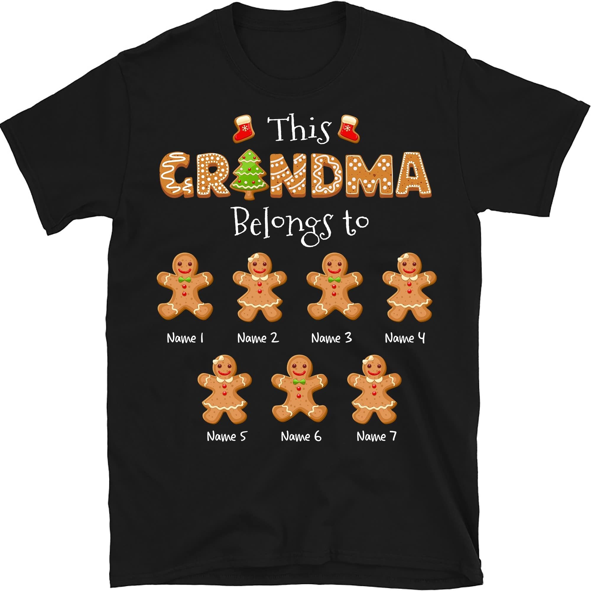 Grandma with Grandkids Name Christmas Personalized T Shirt, This Belongs to Cookies Kids' Custom Snowflakes Gift for Nana Mimi Mom Women Multicolored
