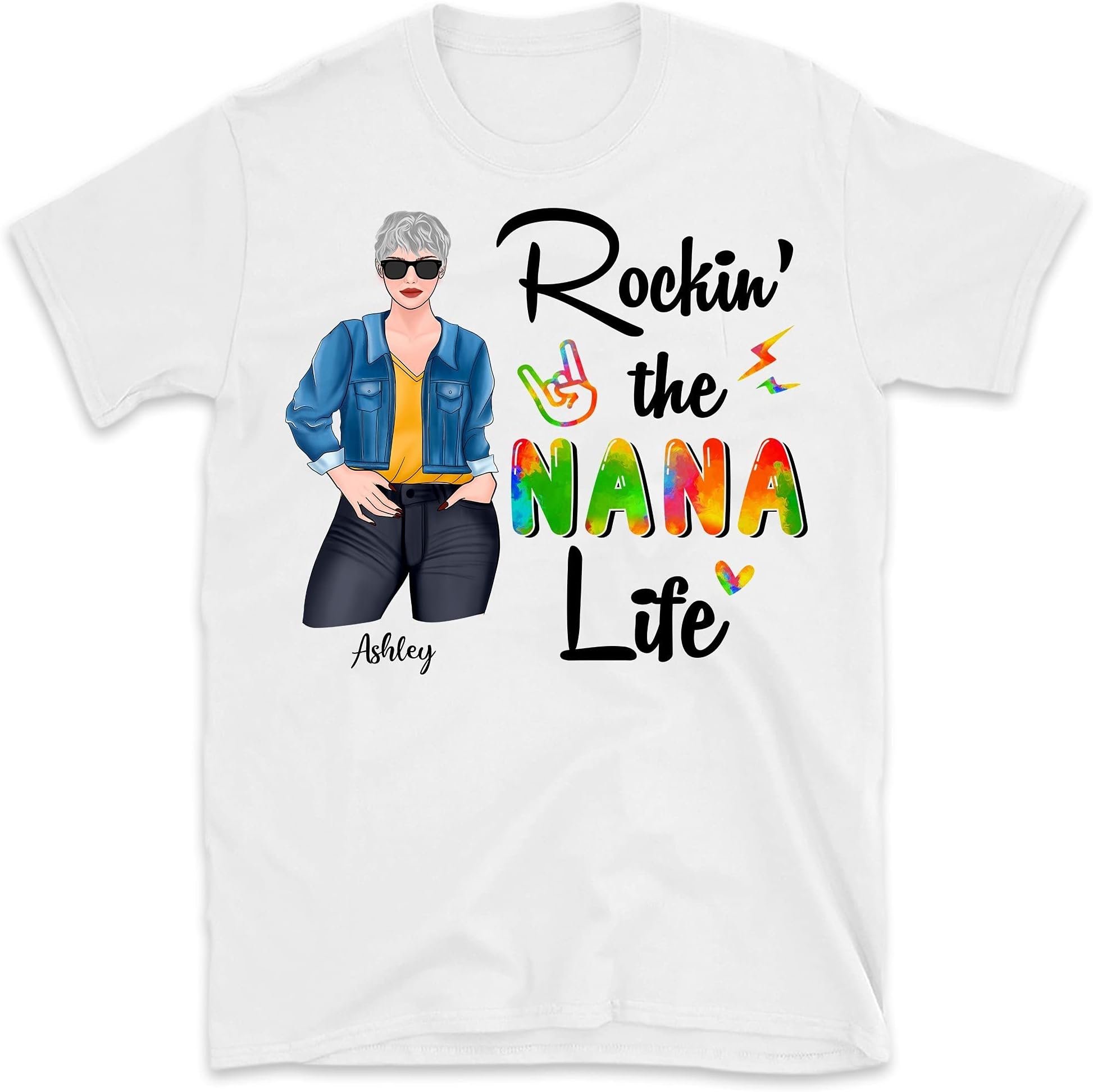 Personalized Rockin Grandma Life Posing Nana Personalized Shirt, Custom Grandma Shirt, Birthday Gift for Grandma, Mom, Nana, Mimi, Women Tee, Nana T-Shirt for Women Grandma Shirts Multicolored